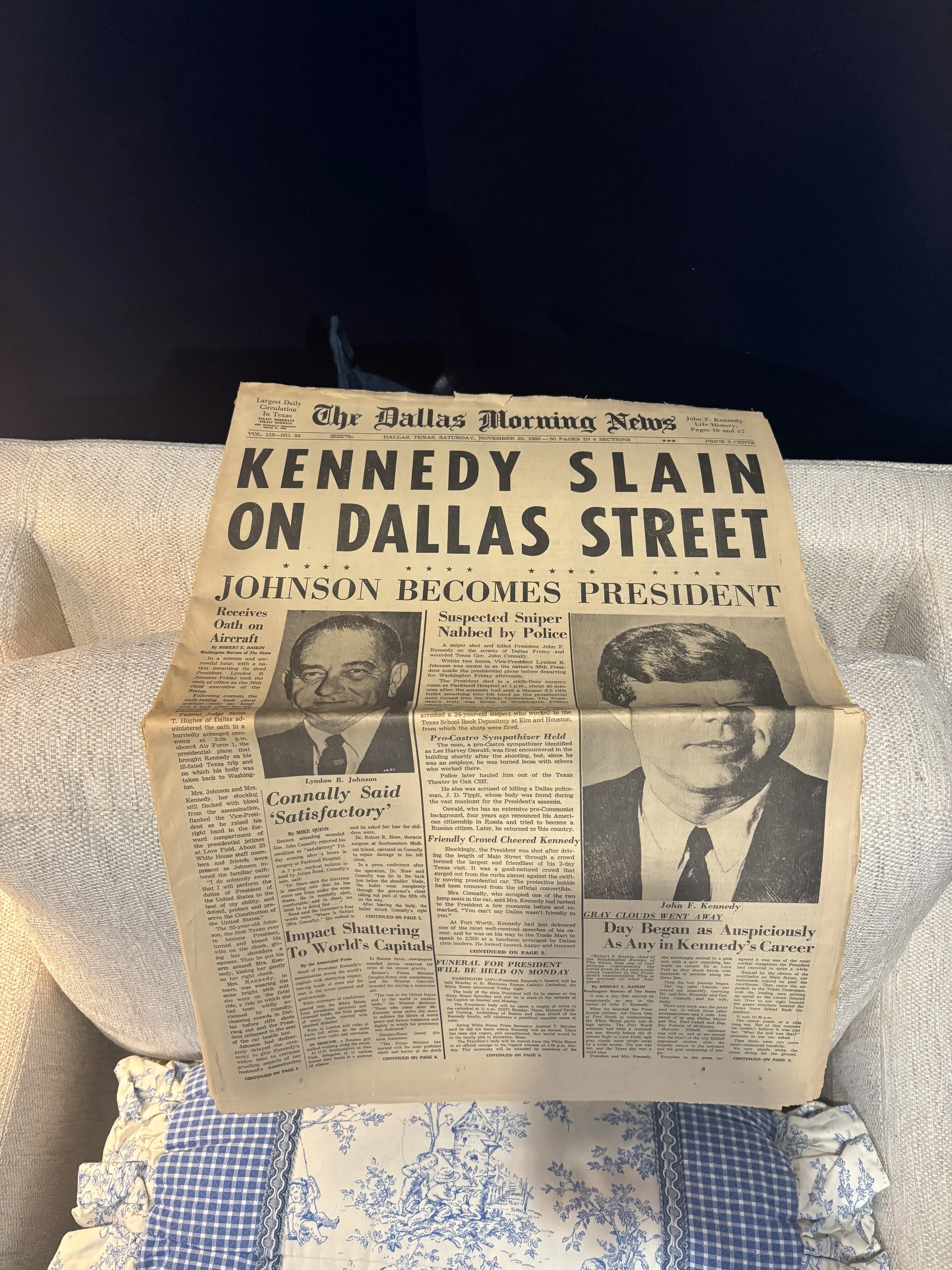 Origial Dallas Texas Newspaper following Kennedy Assassination