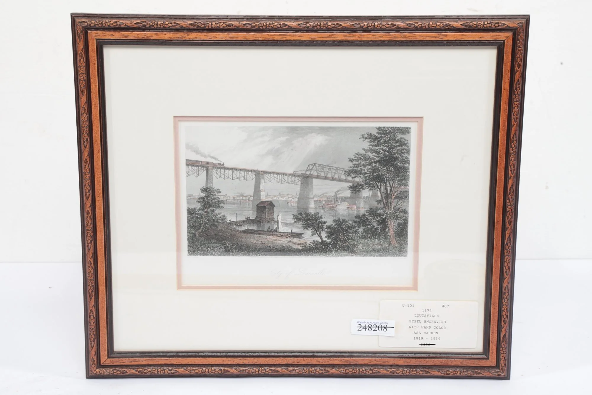 Original 1872 - "City of Louisville" -  Asa Warren/E.P. Brandard engraving w/ Watercolor