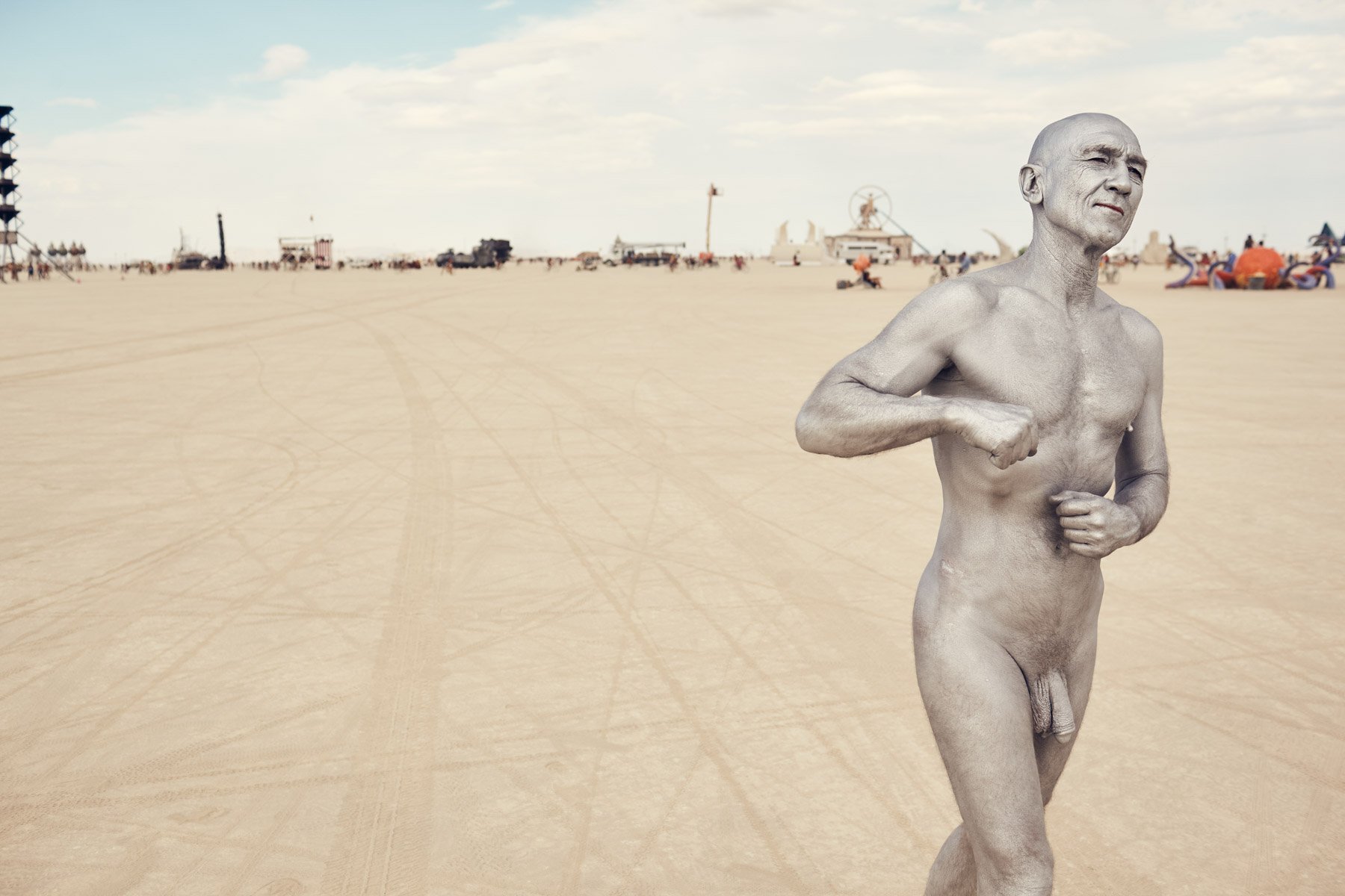 Burning Man 2016 Silver Body Paint Naked Man