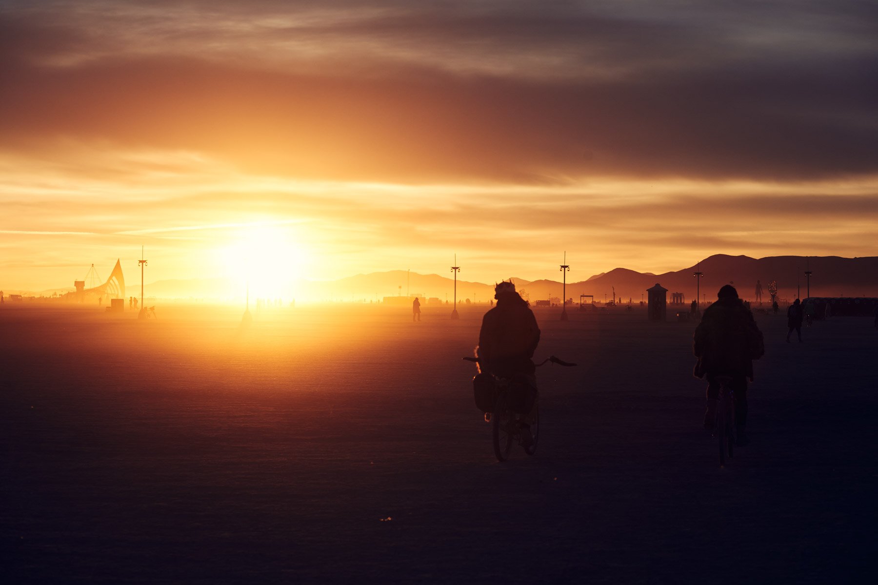 Burning Man 2015 Sunrise Biking Silhouette