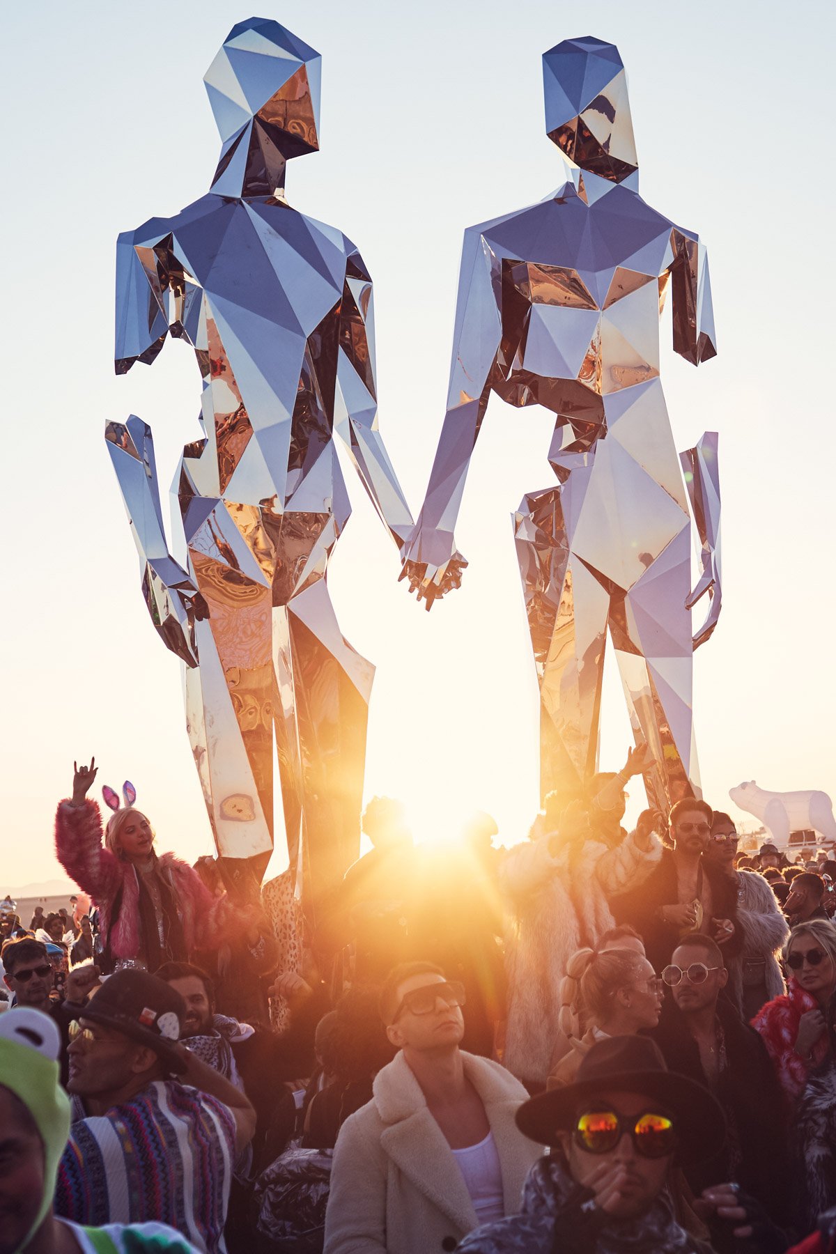 Burning Man 2018 Broken Together Michael Benisty Chrome Statues