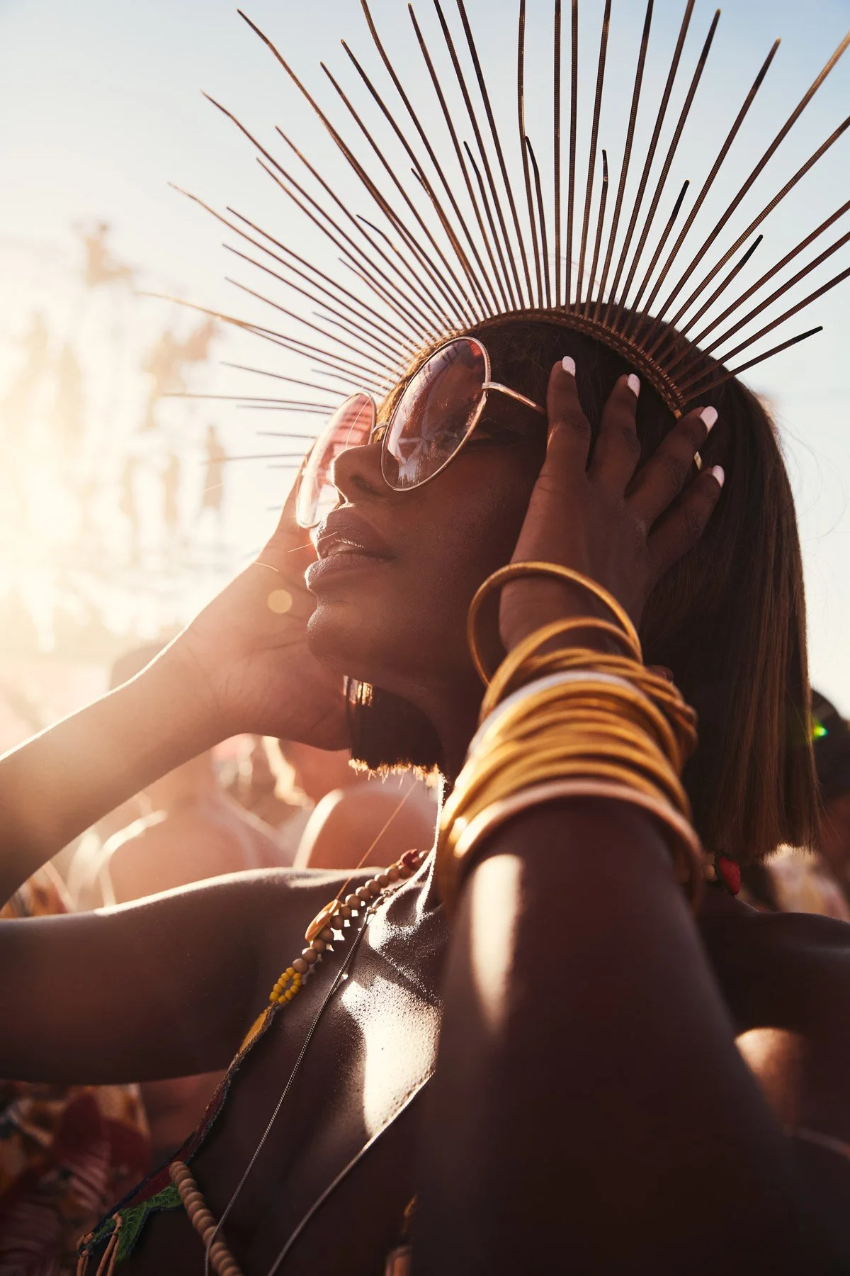 Burning Man 2022 Black Woman with Elaborate Headpiece