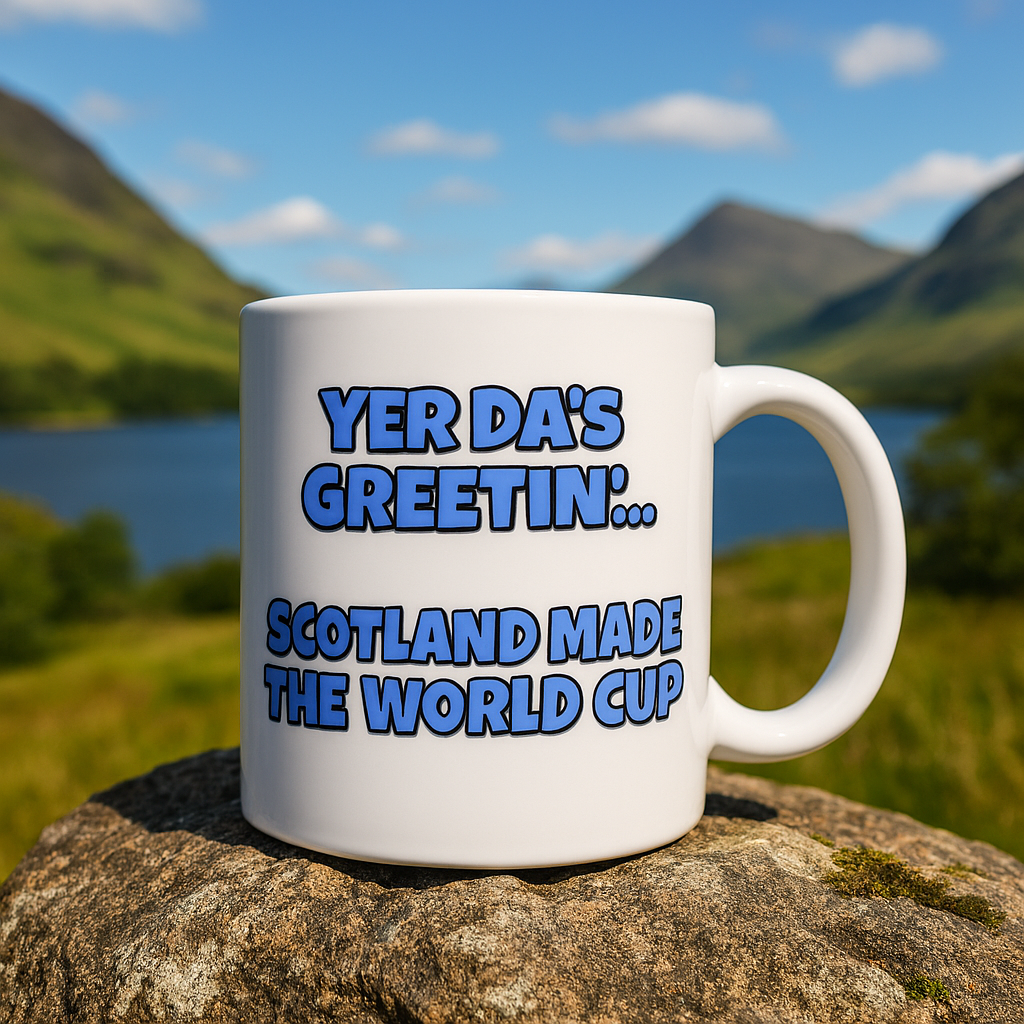 World Cup Mug - "Yer da’s greetin’ — Scotland made the World Cup" + Choice of Graphic