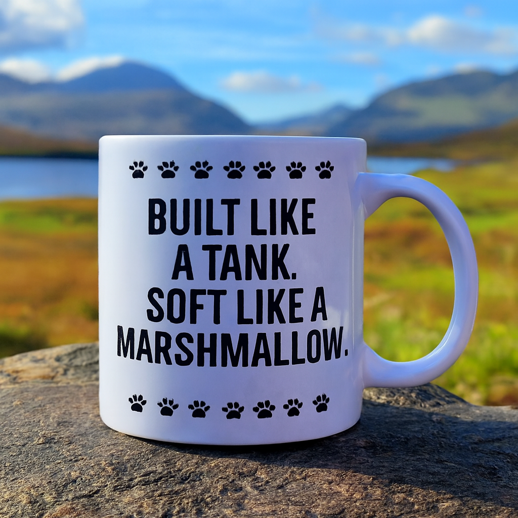 "Built like a tank, soft like a marshmallow" + Choice of Image