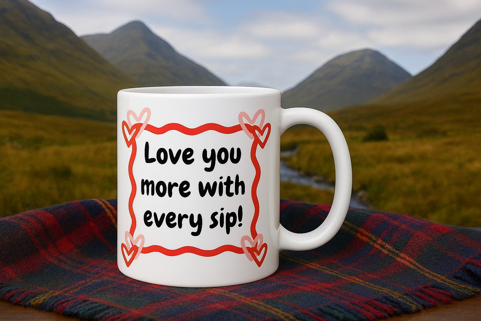 Valentines Mug - "Love you more with every sip!" + Choice of second image