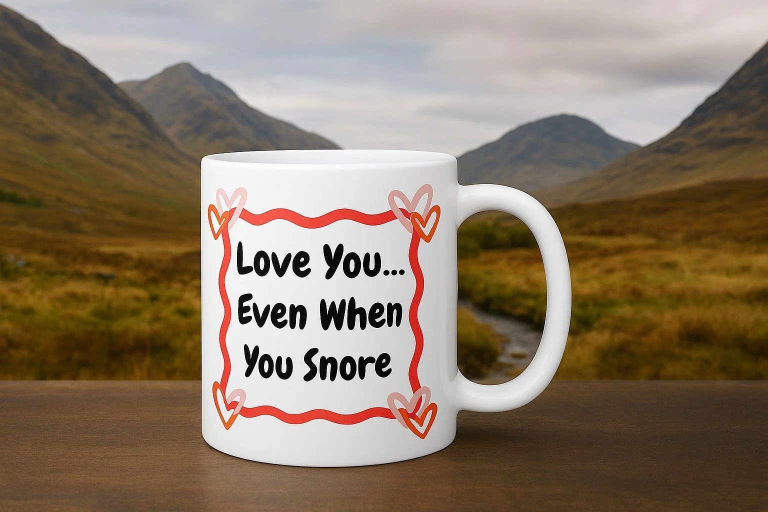 Valentines Mug - "Love you even... when you snore" + Choice of second image