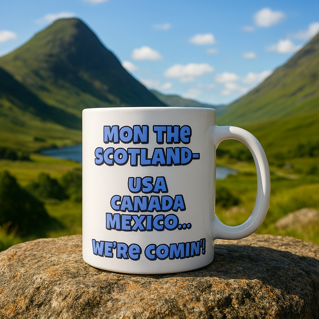 World Cup Mug - "Mon the Scotland - USA, Canada, Mexico.. we're comin'" + Choice of Graphic