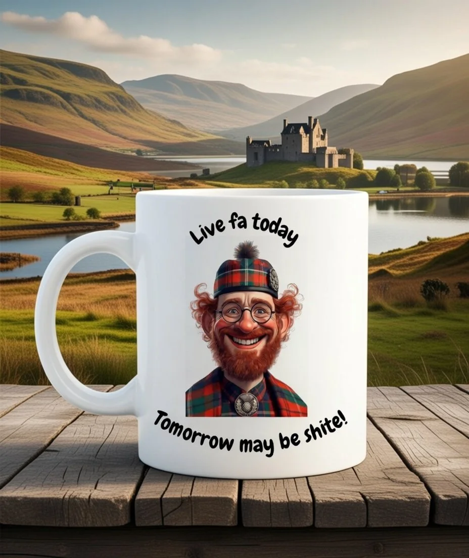 Scottish Dialect Mug - "Live fa today, tomorrow may be shite!"