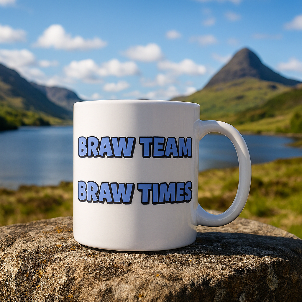 World Cup Mug - "Braw team, braw times" + Choice of Graphic