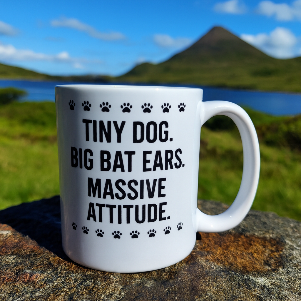 "Tiny dog. Big bat ears.  Massive attitude" + Choice of Image