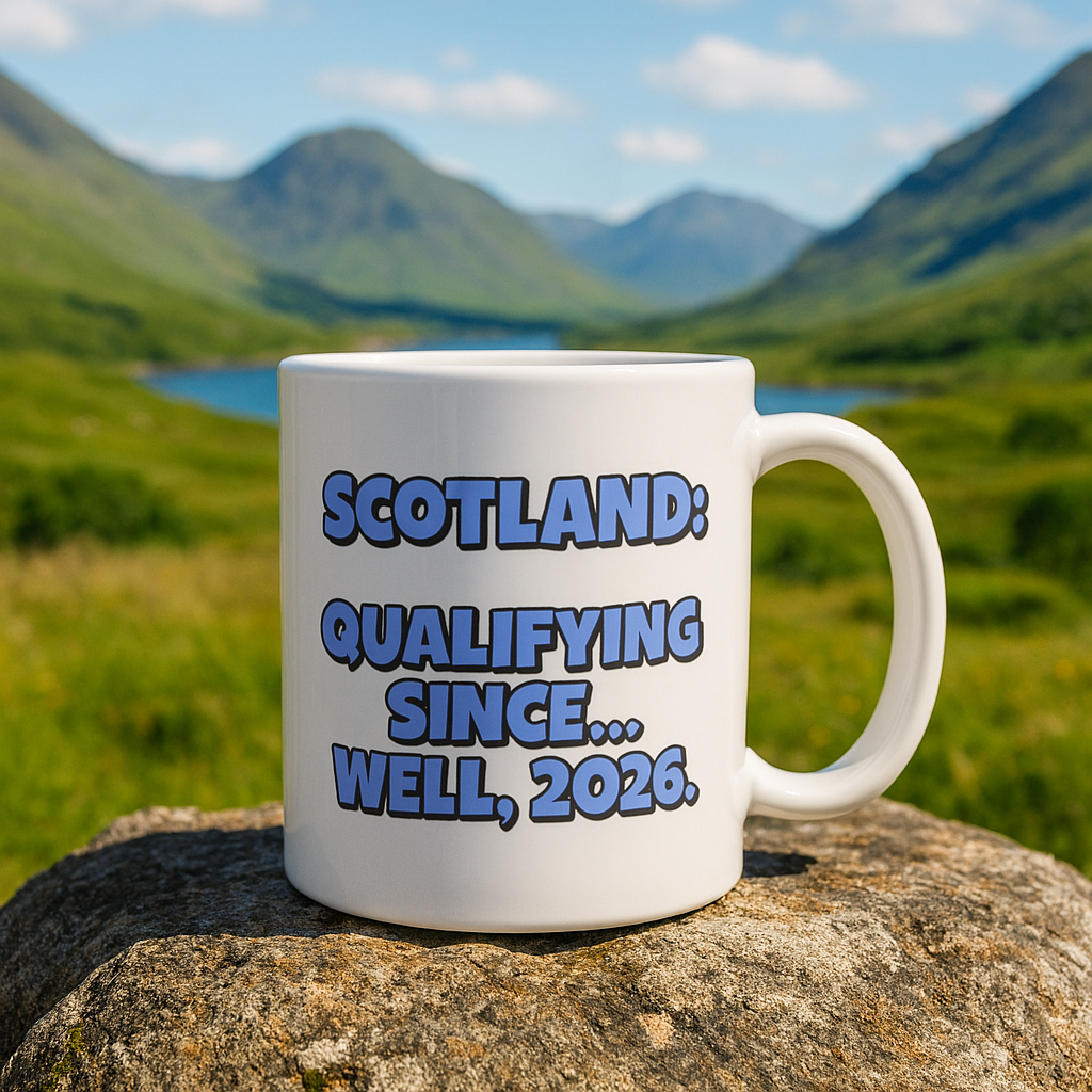 World Cup Mug - "Scotland Qualifying since… well, 2026." + Choice of Graphic