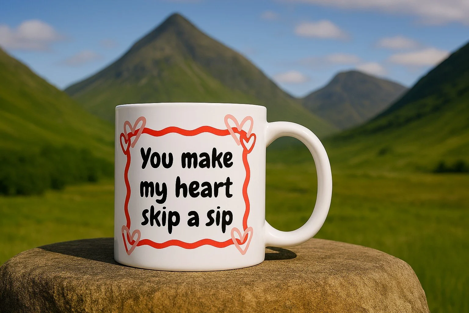 Valentines Mug - "You make my heart skip a sip" + Choice of second image