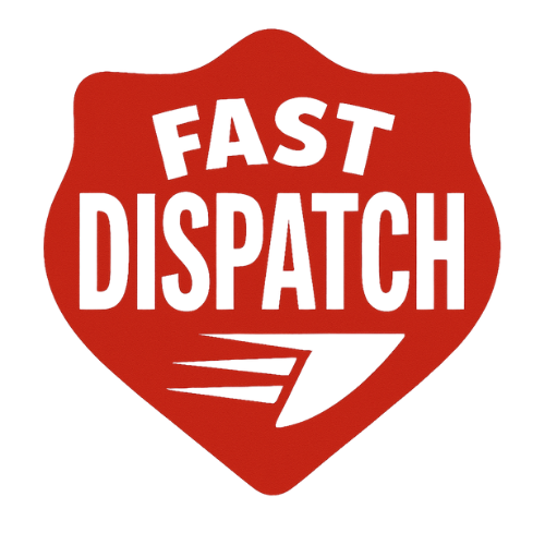 Fast Dispatch logo with red shield background, white text, and a stylized arrow and number 7 at the bottom.