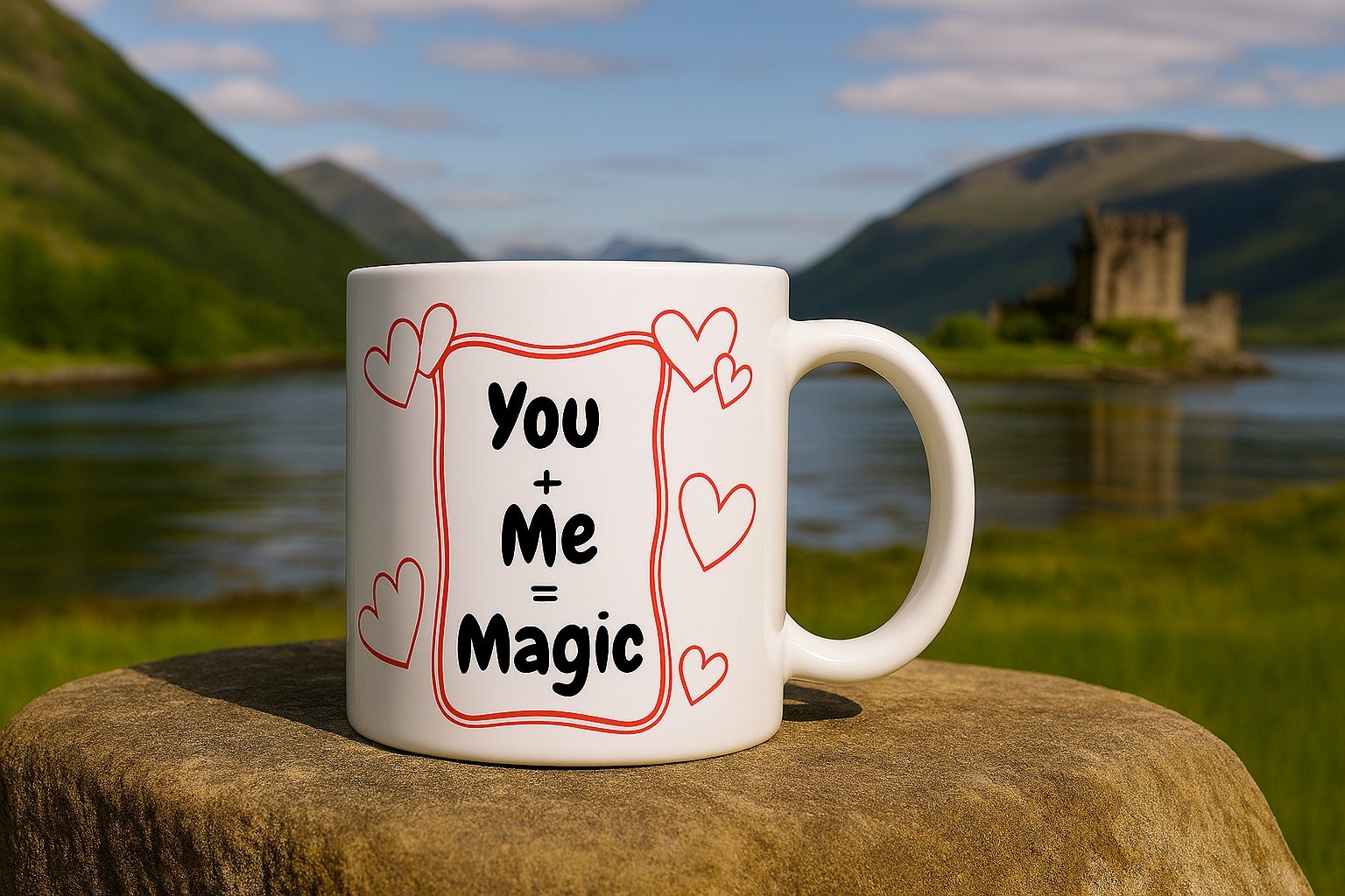 Valentines Mug - "You = Me = Magic" + Choice of second image