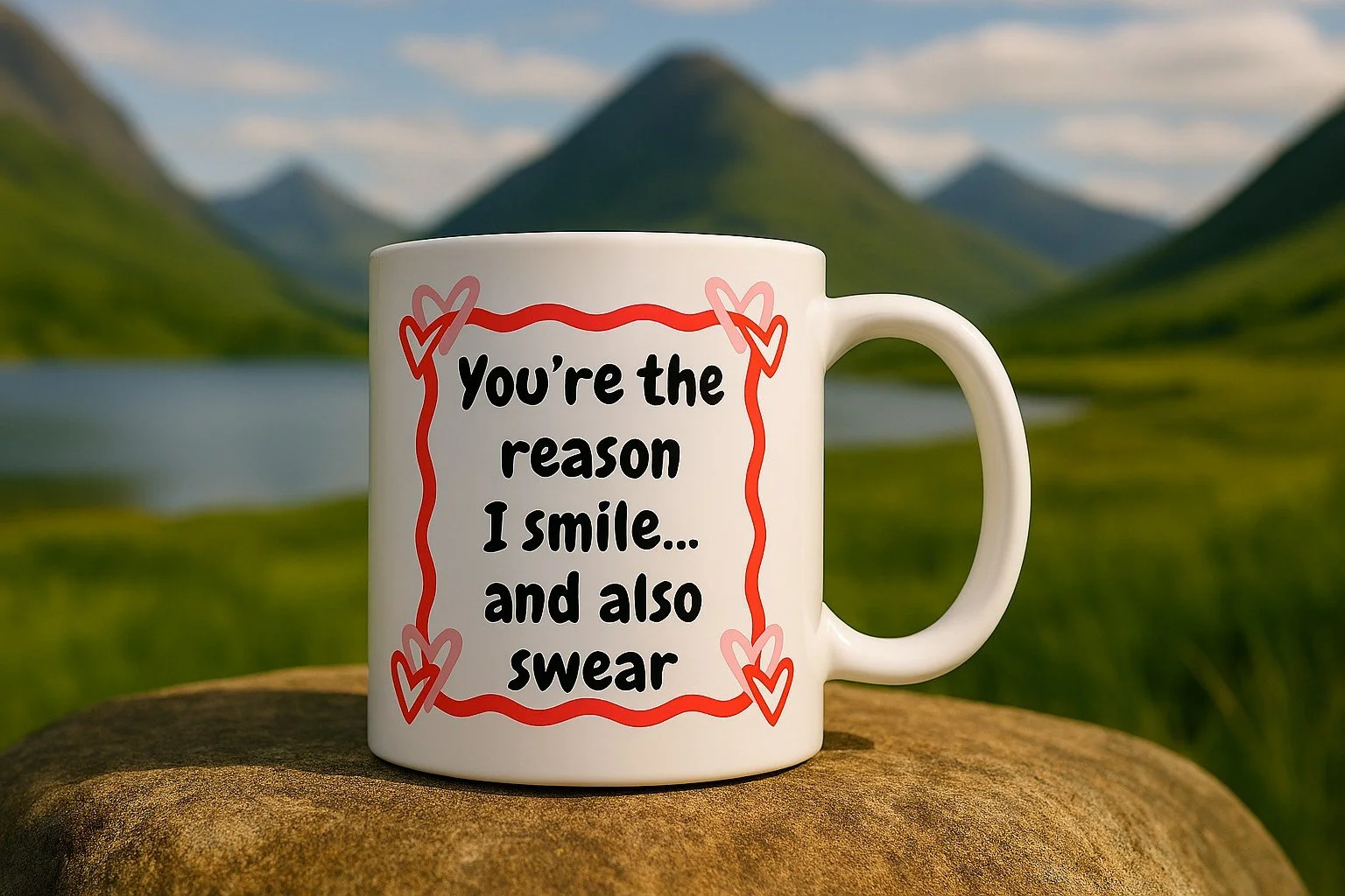 Valentines Mug - "You're the reason I smile, and also swear + Choice of second image
