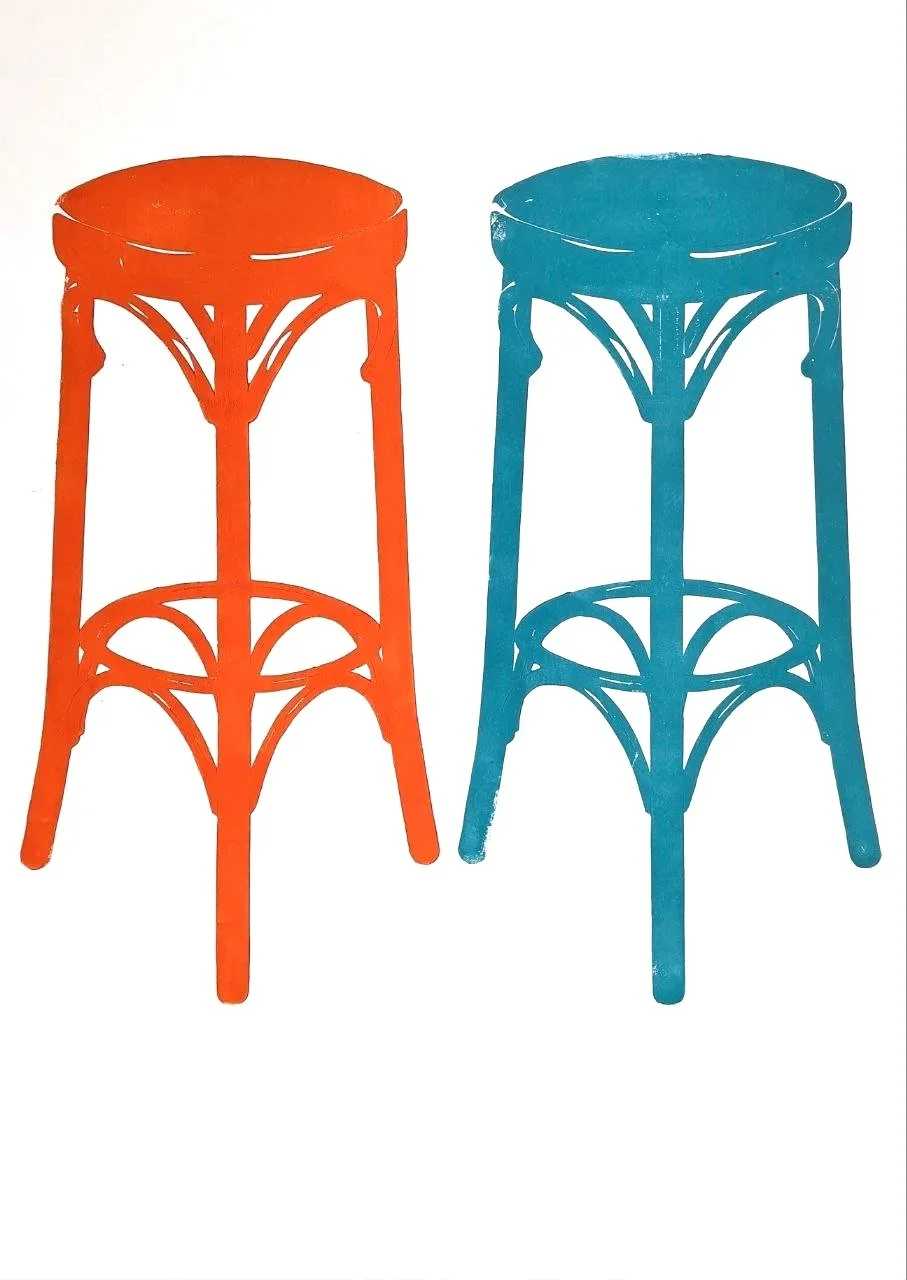 "Barhocker" / 2C-Linoldruck / DIN A1 / 2026