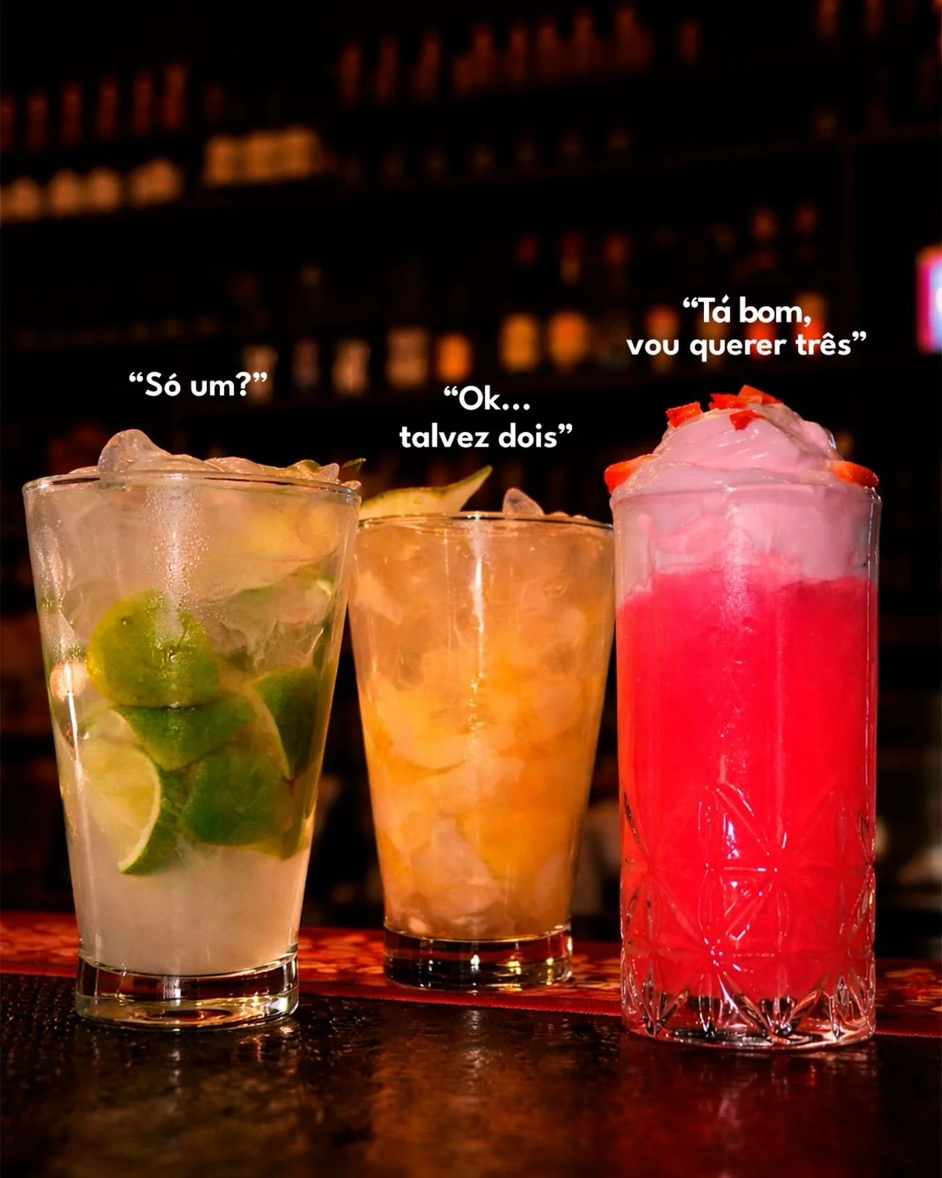 A matem&aacute;tica no BKIN &eacute; diferente: 1 + 1 + 1 = a melhor noite da sua vida. 🍸 
N&atilde;o adianta resistir! Qual desses tr&ecirc;s voc&ecirc; pediria primeiro?