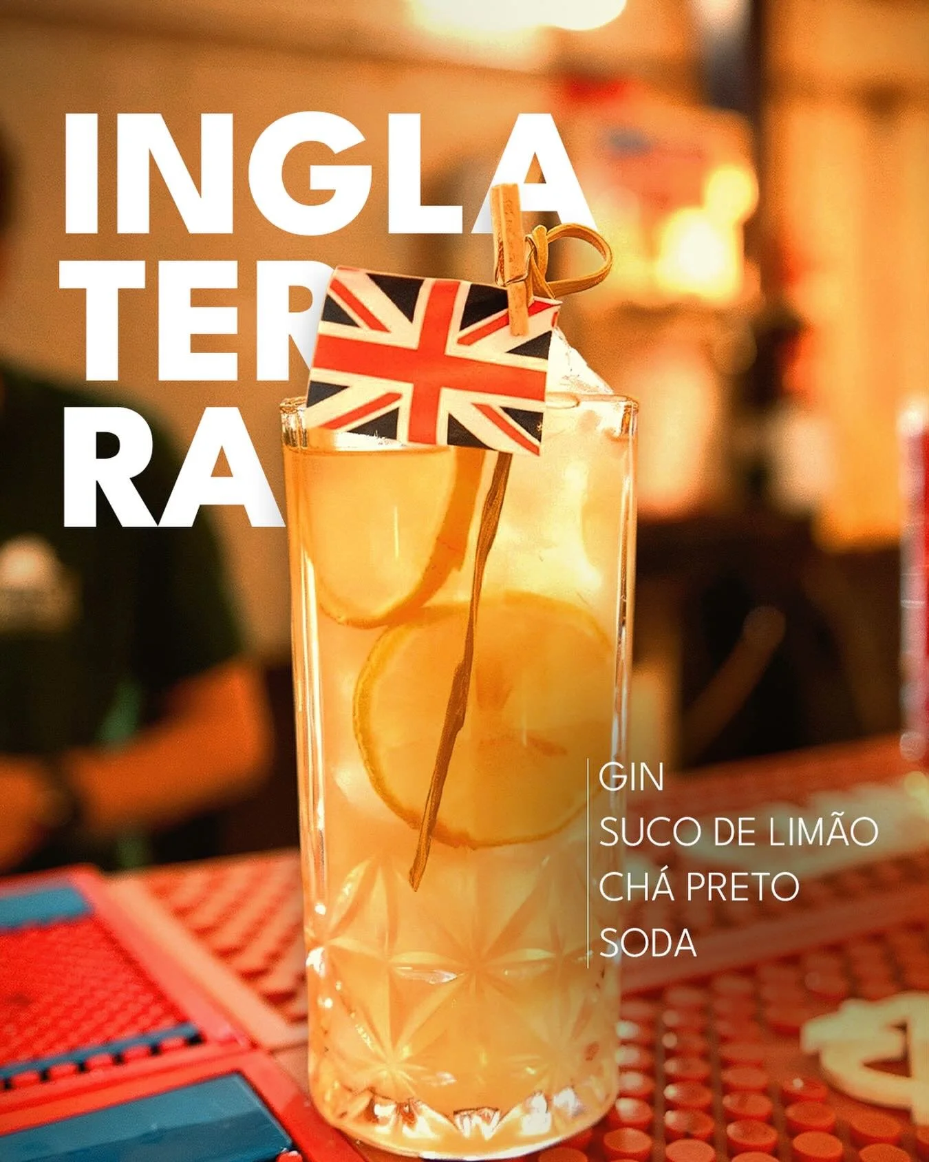 Esque&ccedil;a o ch&aacute; das cinco... A nossa sele&ccedil;&atilde;o da Inglaterra joga em outra Copa! 🏴󠁧󠁢󠁥󠁮󠁧󠁿⚽🍸

Para representar a terra do Big Ben na nossa Copa dos Drinks, unimos a tradi&ccedil;&atilde;o brit&acirc;nica do ch&aacute; &a