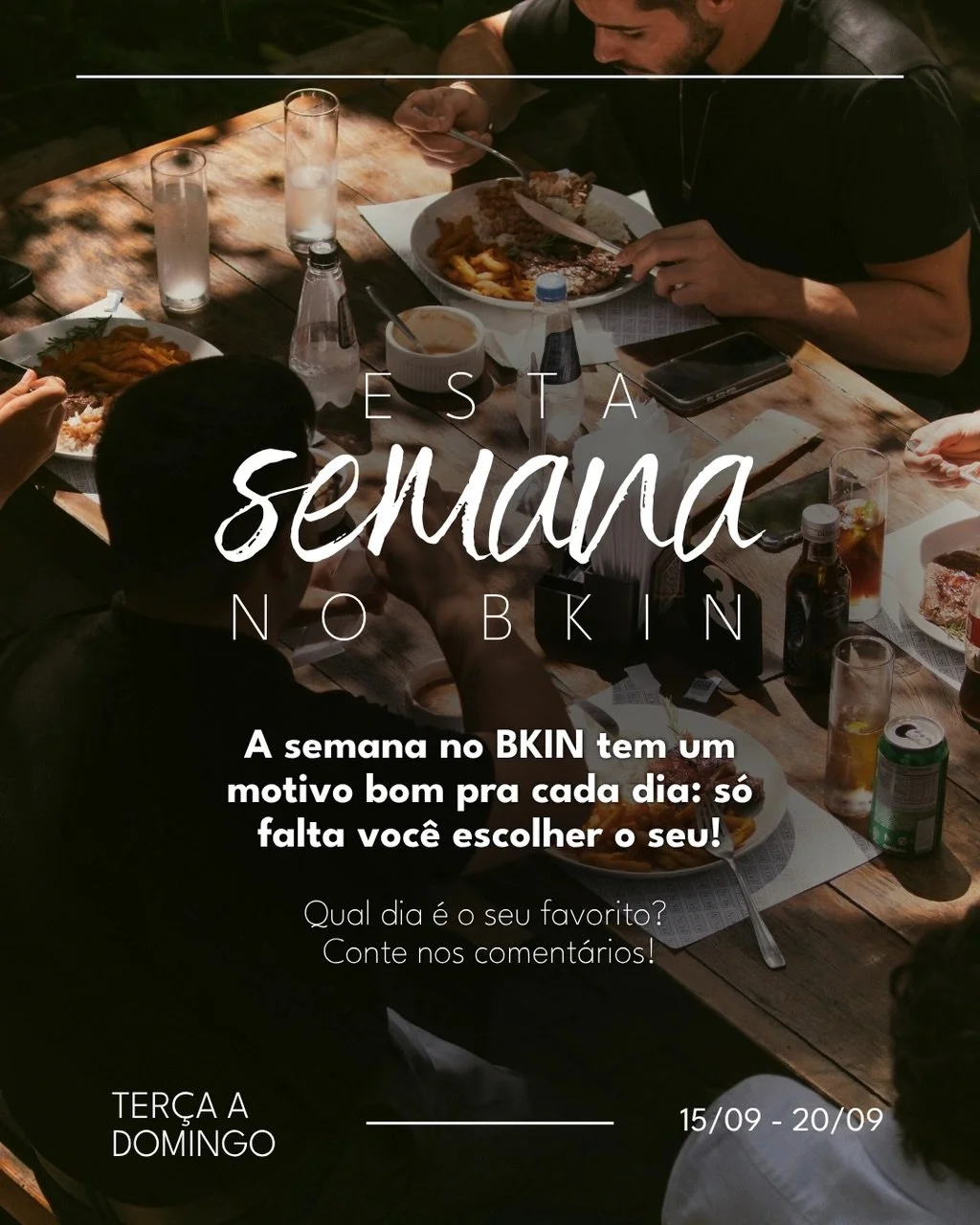 A agenda do BKIN t&aacute; de cara nova &mdash; mas os bons motivos pra aparecer por aqui continuam os mesmos! 🍻🎶

Tem m&uacute;sica, futebol, comida boa, drinks e programa&ccedil;&atilde;o pra diferentes jeitos de curtir a semana.

👉&nbsp;Arraste