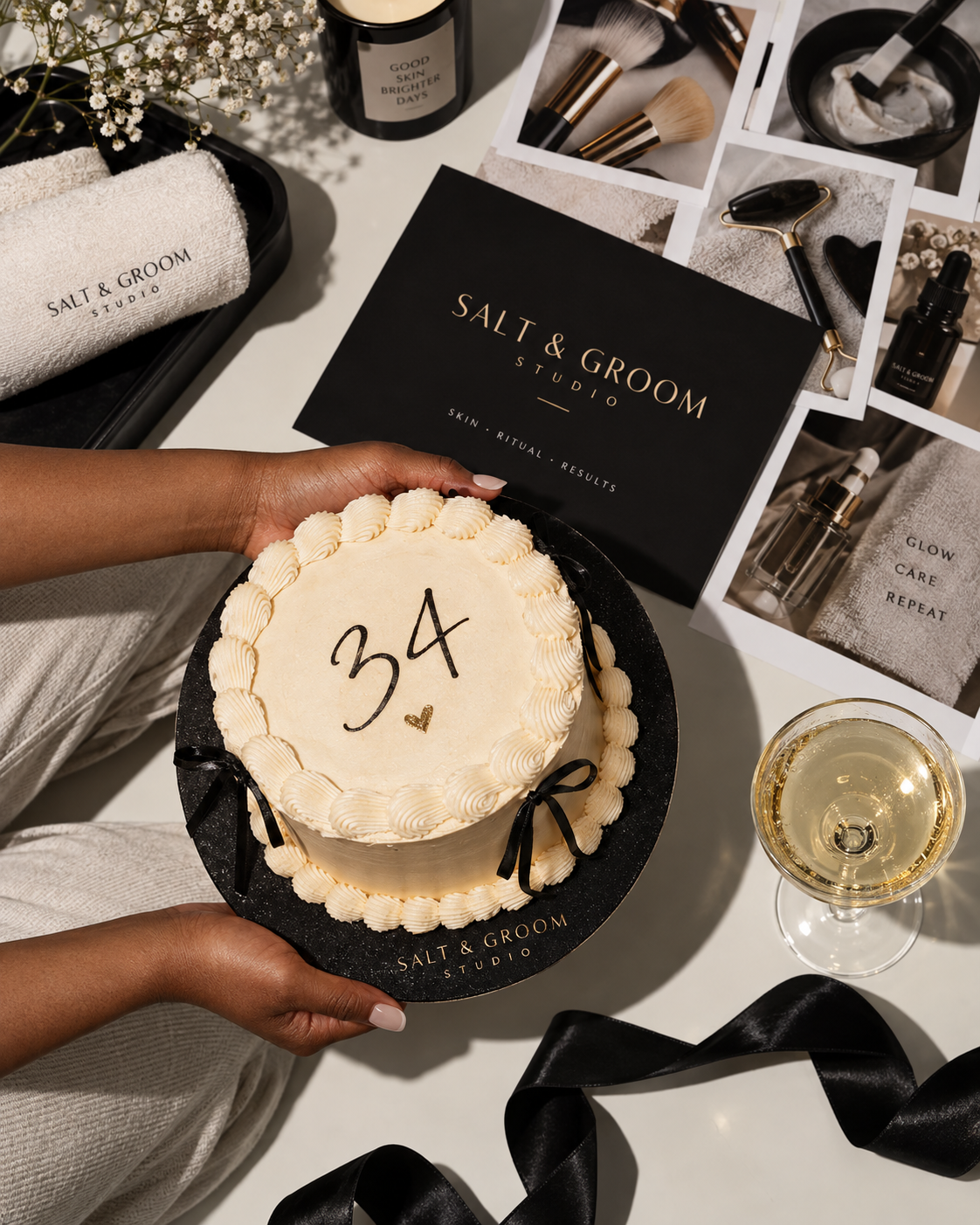 Personal birthday cake and champagne for Birthday Reset facial in Tampa