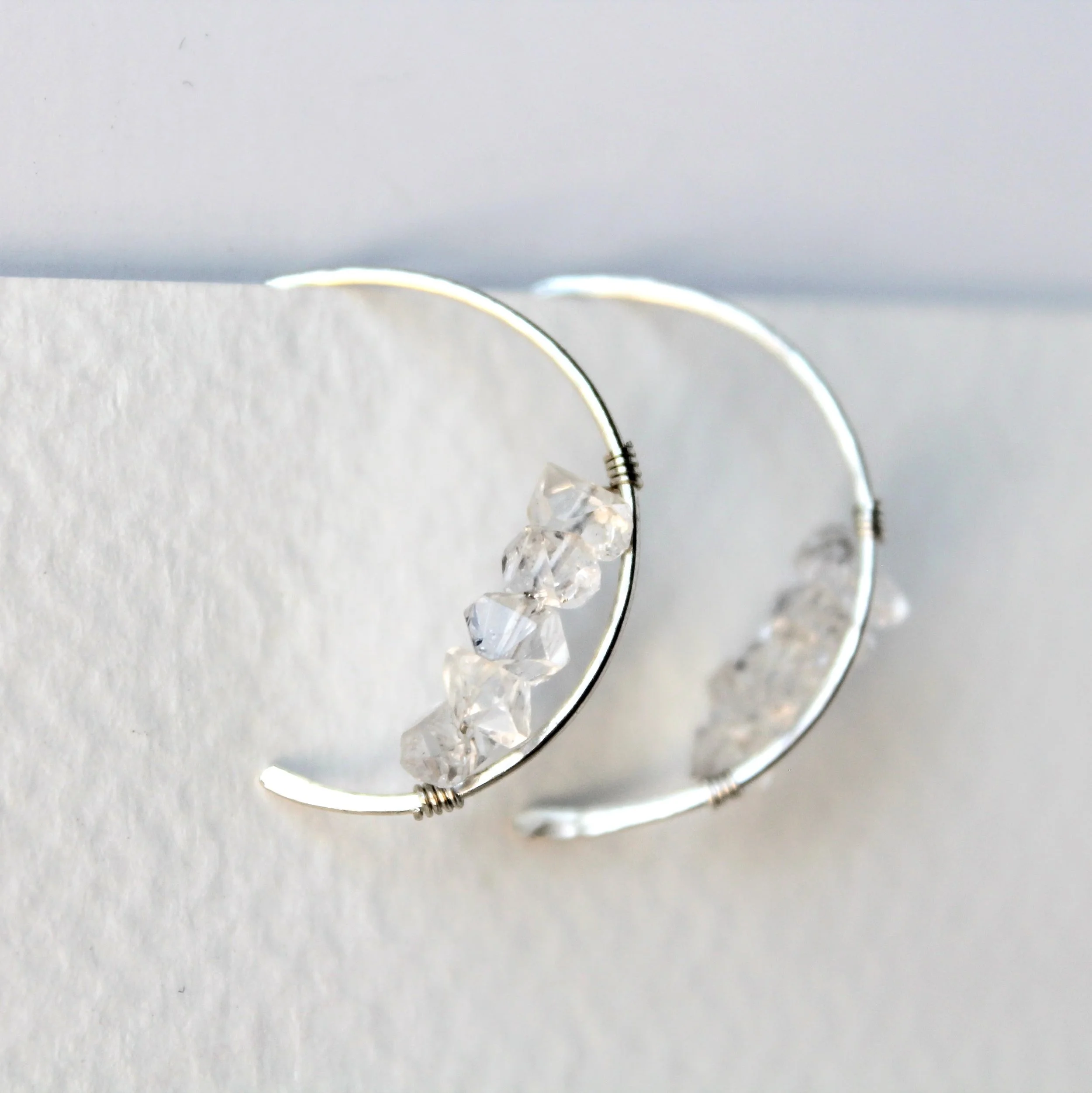 Herkimer Diamond Quartz Hoops - Sterling Silver