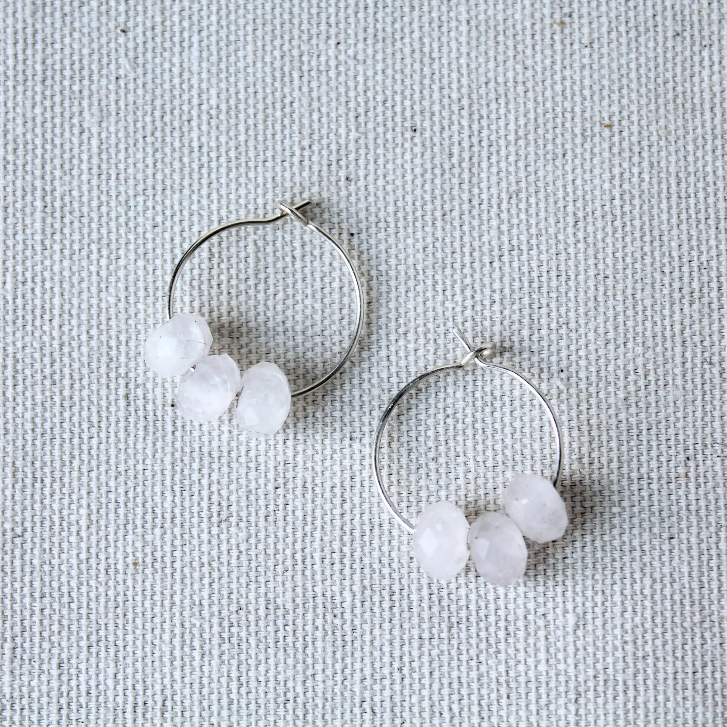 Rose Quartz Gemstone Hoops - Sterling Silver