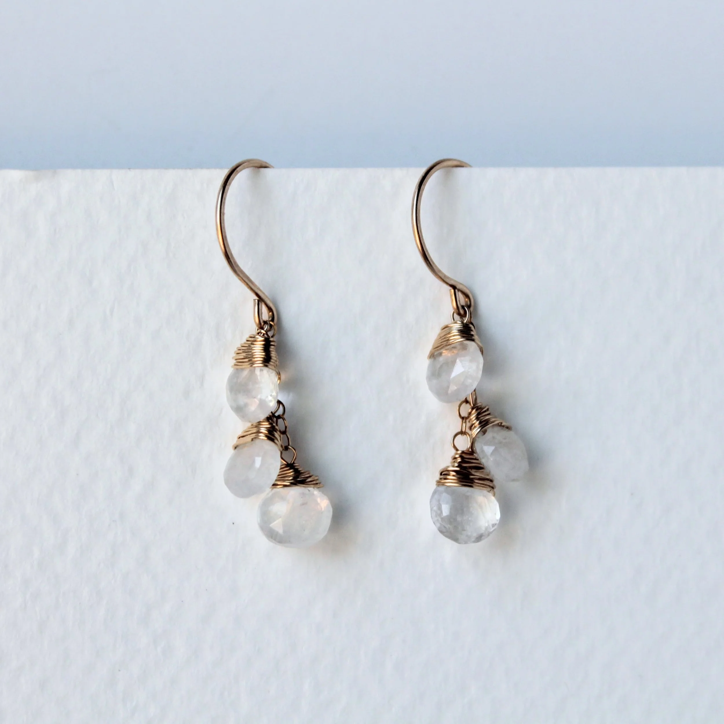 Moonstone Trio Drop Earrings - 14k Gold Filled