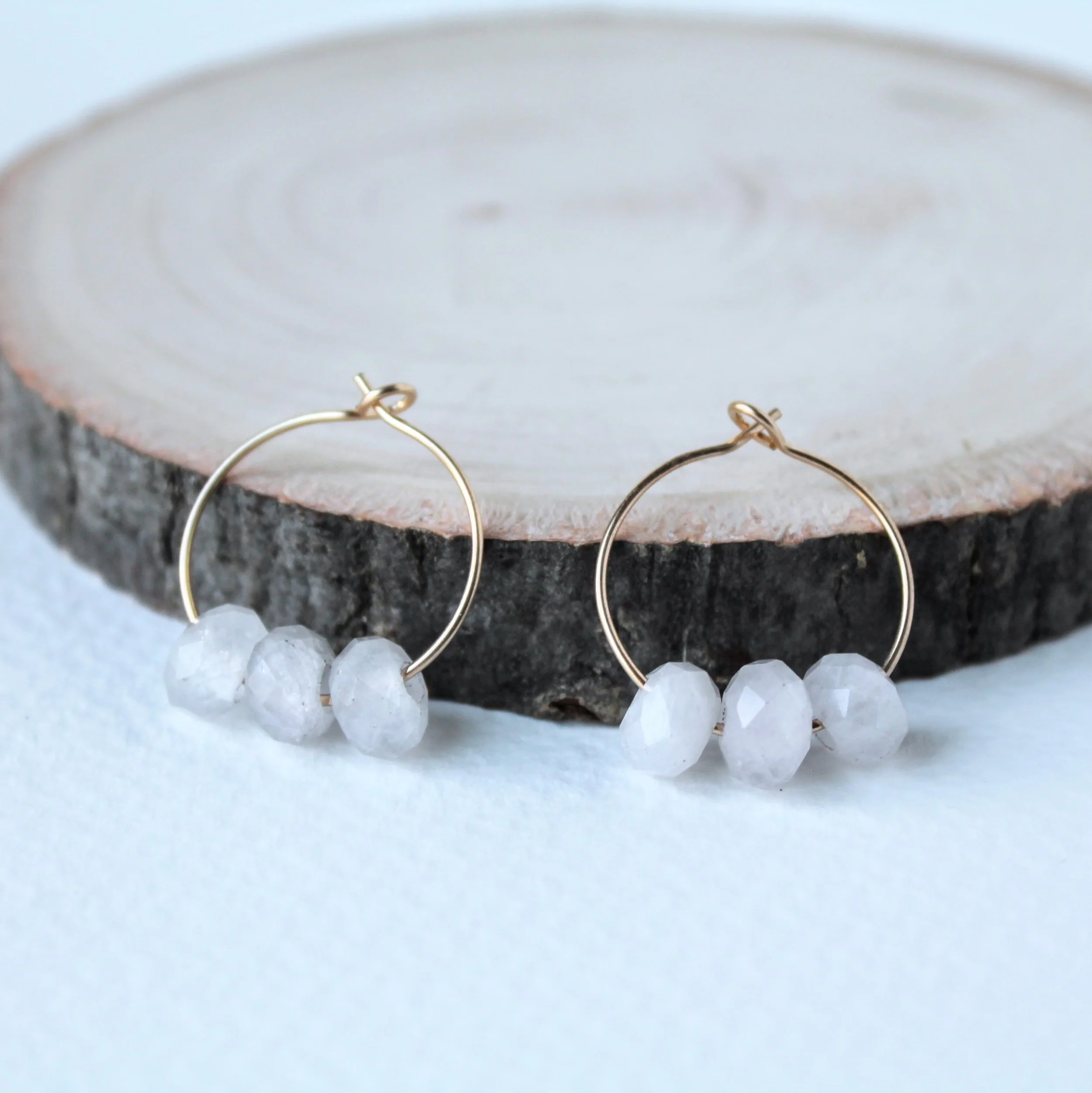 Rose Quartz Gemstone Hoops - Gold Filled