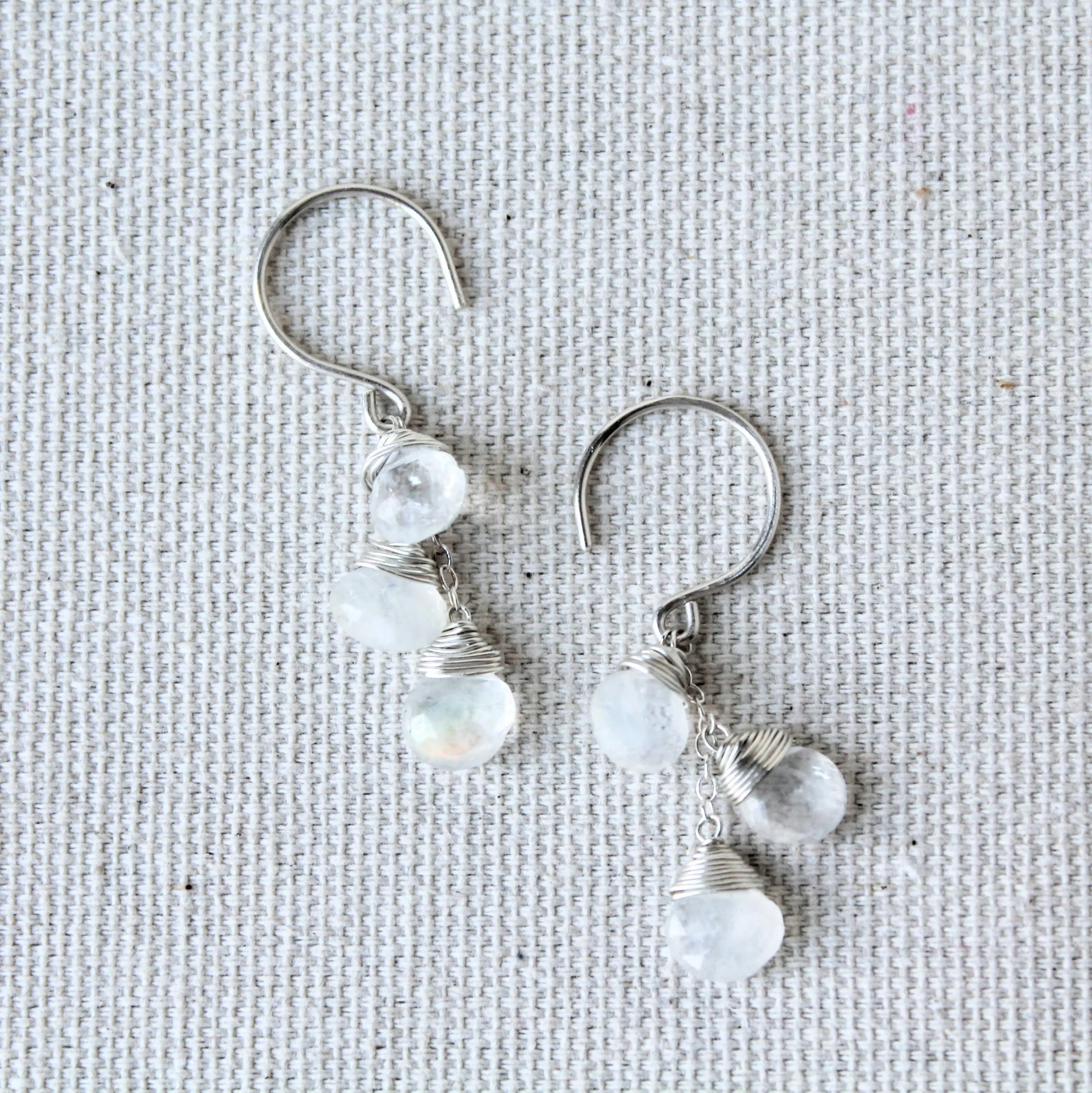 Moonstone Trio Drop Earrings - Sterling Silver