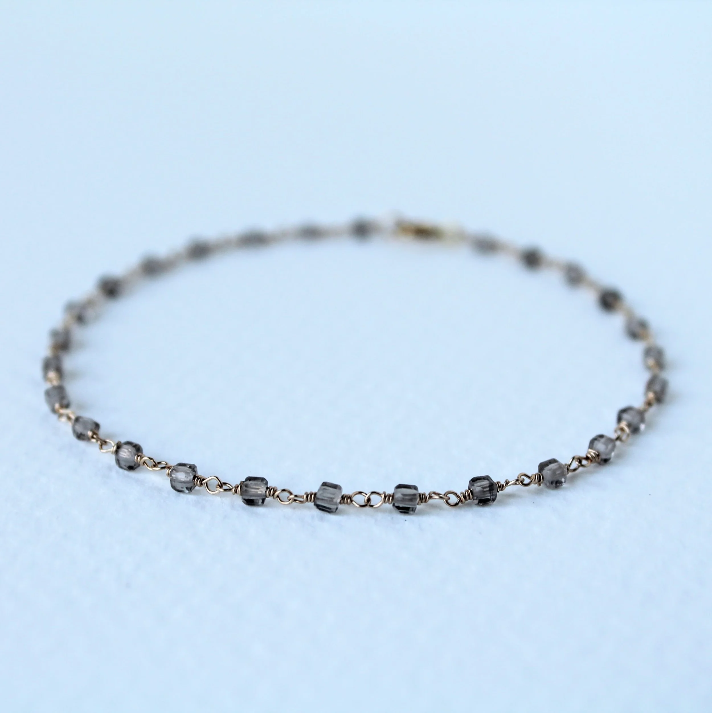 Smoky Quartz Dainty Cube Bead Bracelet - 14k Gold Filled