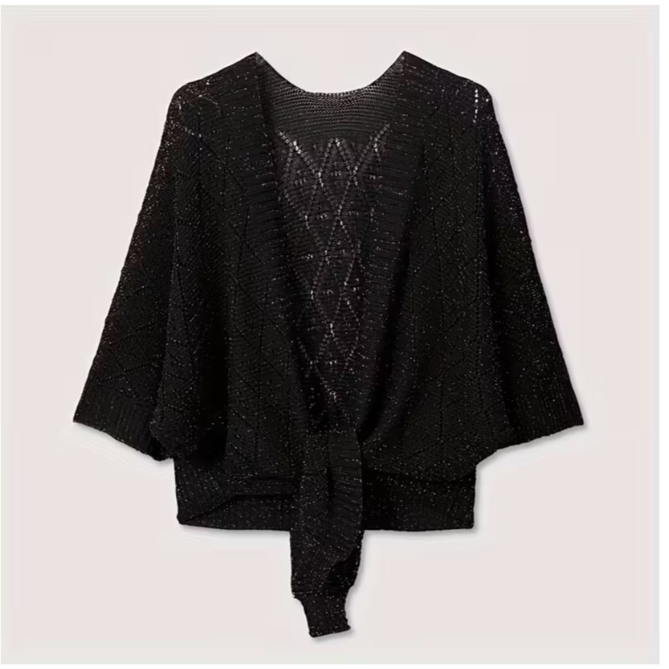 A Half-Sleeve Bohemian-Style Cardigan, Sparkling Black