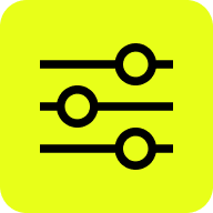Icon of three horizontal sliders or controls on a yellow background.