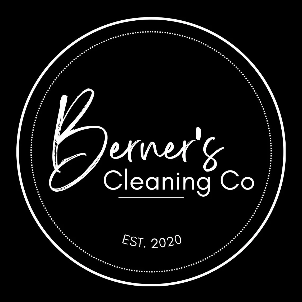 Logo for Bemar's Cleaning Co, featuring a black background with white text and circular border, established 2020.
