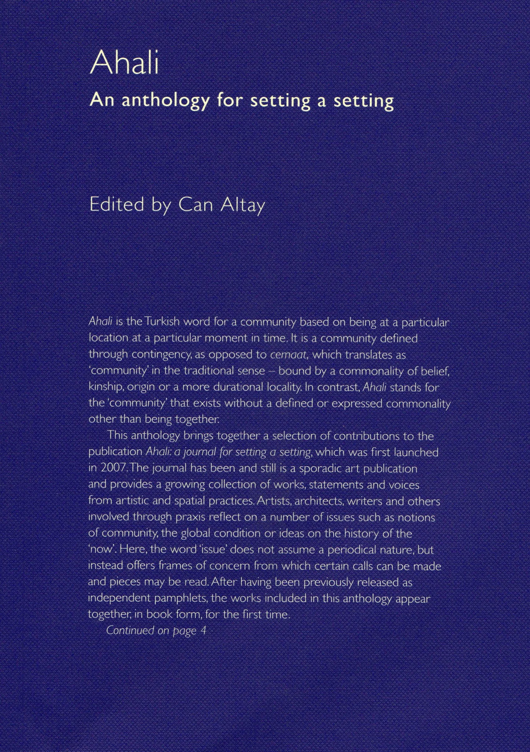 Ahali: An Anthology for Setting a Setting