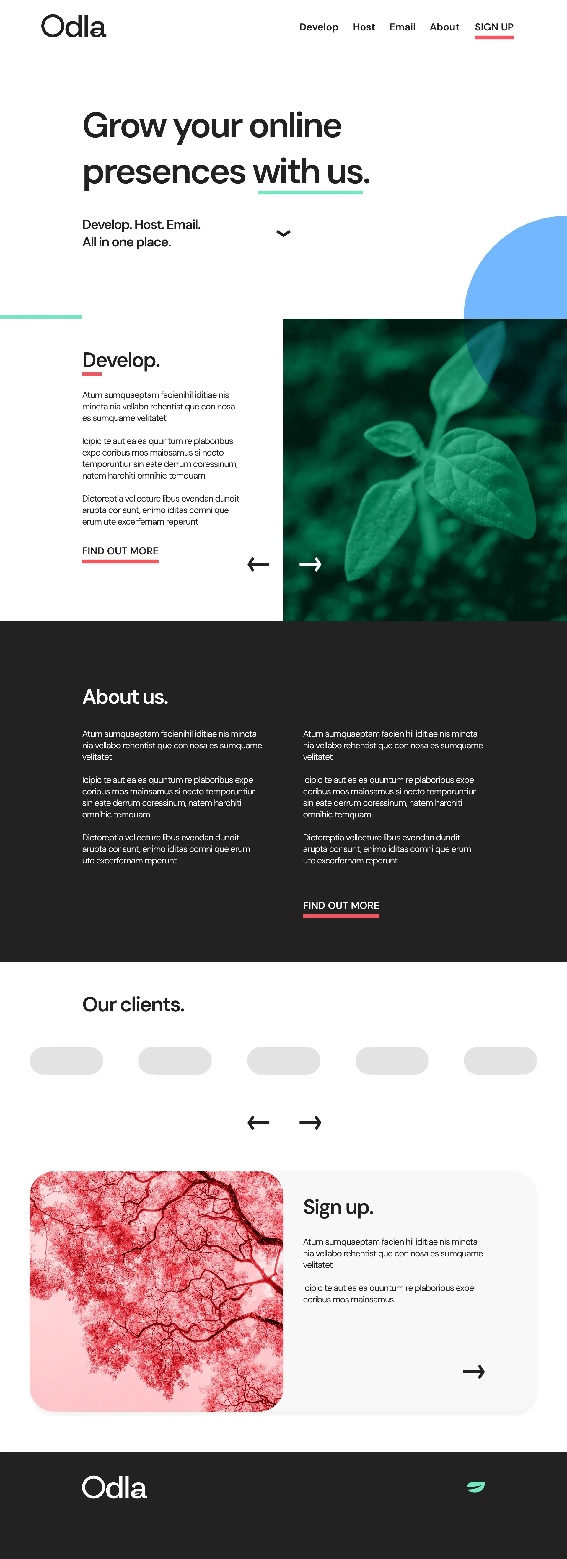 Odla hopepage concept as a brand example for how the brand can be used in real-world collateral.