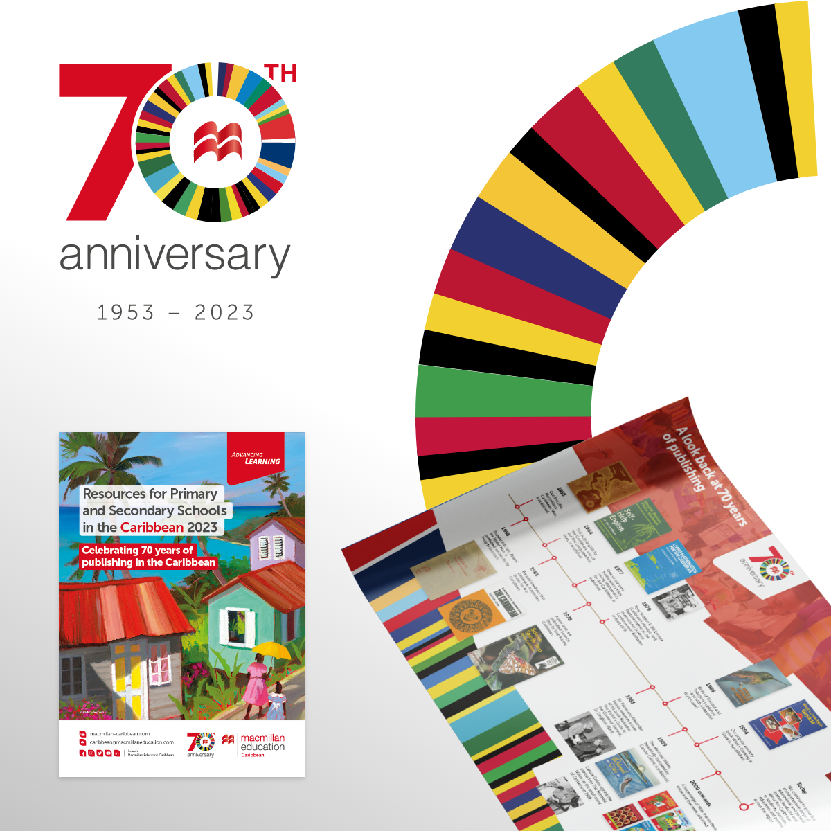 APS Design - 70 years Macmillian Education in the Caribbeans brand identity and collateral