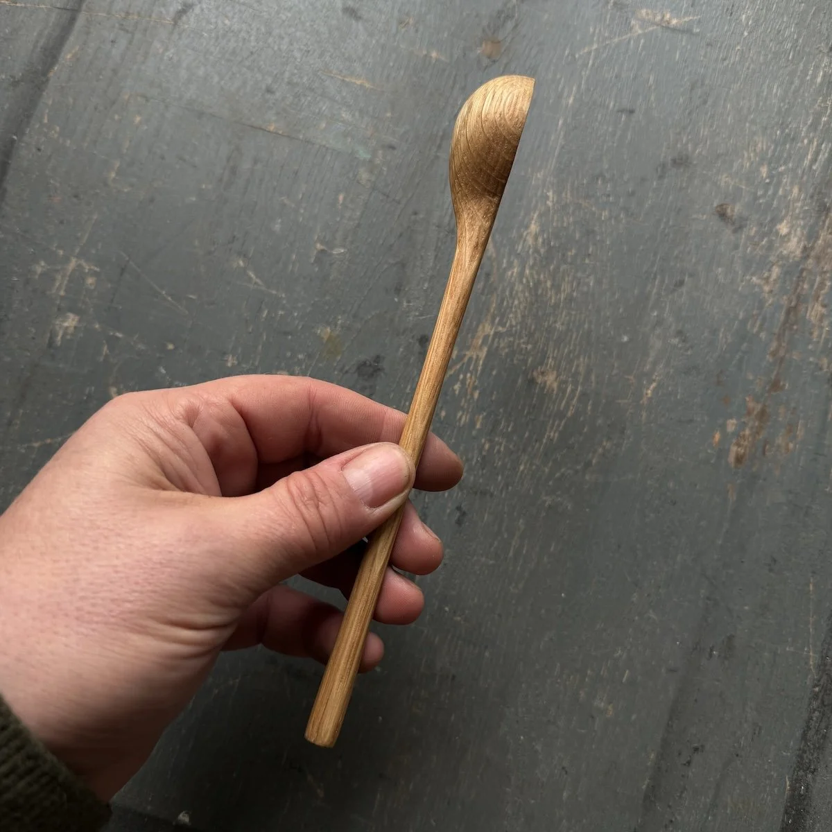 Hand Carved Oak Long Handled Spice Spoon made from recycled oak | Hand Carved Wooden Spoons UK
