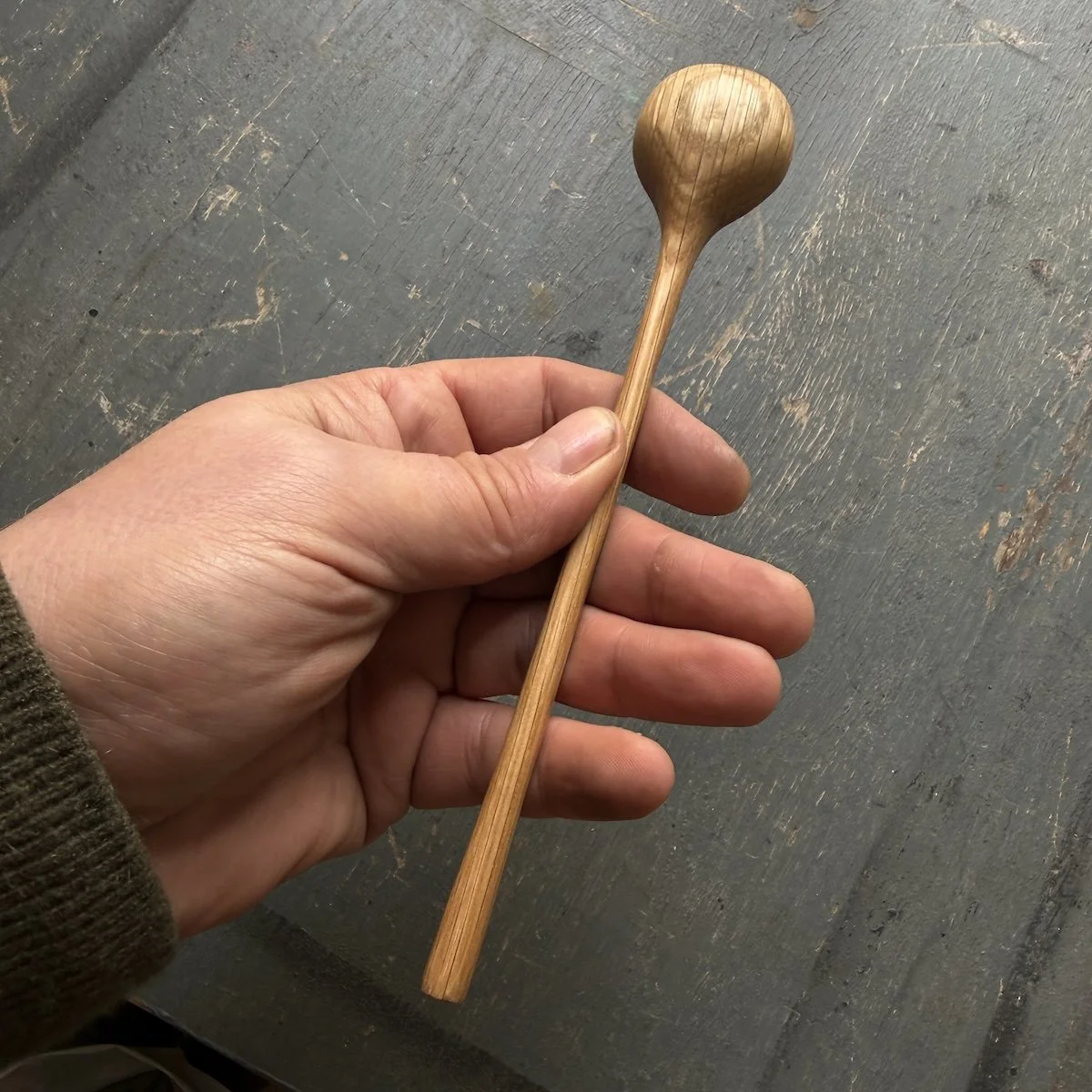 Hand Carved Oak Long Handled Spice Spoon made from recycled oak | Hand Carved Wooden Spoons UK