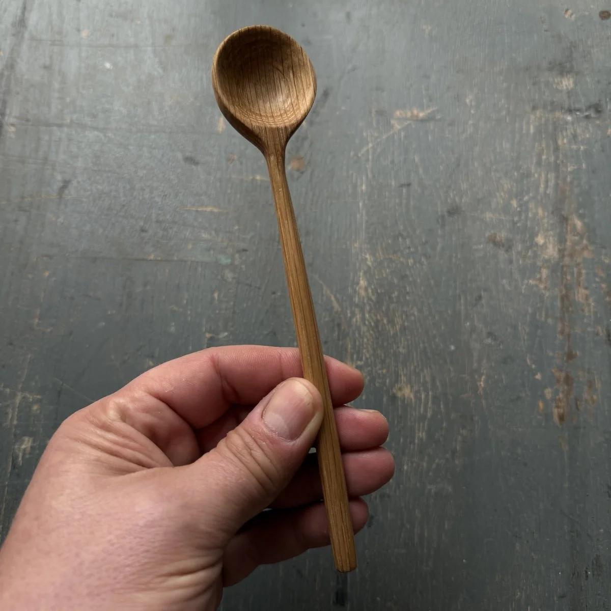 Oak Long Handled Teaspoon made with recycled oak | Hand Carved Wooden Spoon UK