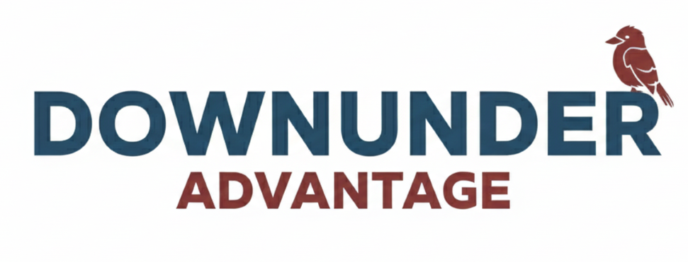 Logo with the text 'Downunder Advantage' and a small bird illustration in the top right corner.