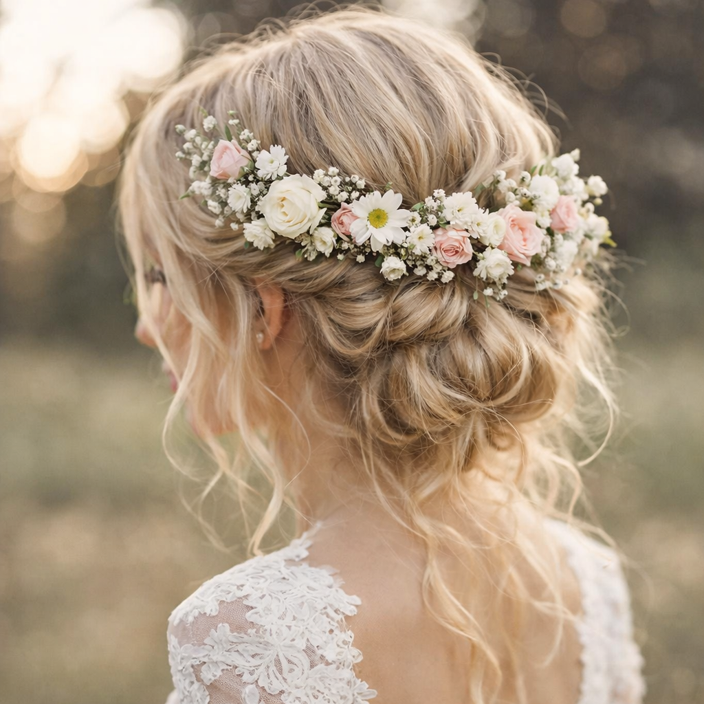 Haarkranz aus saisonalen Blumen