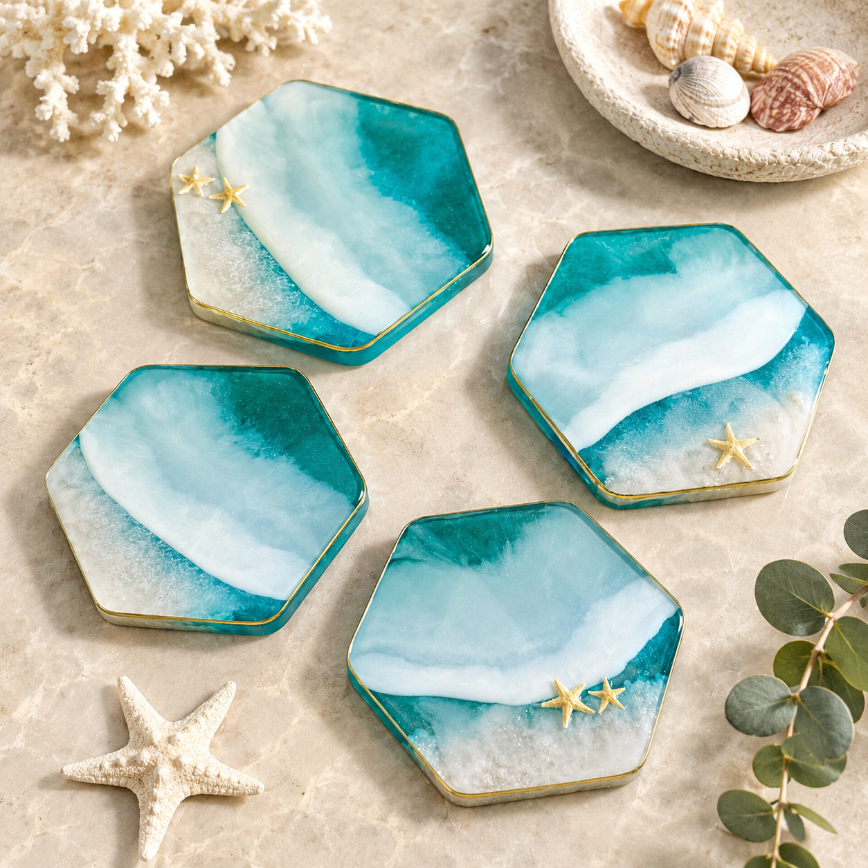 Ocean Wave Resin Coasters