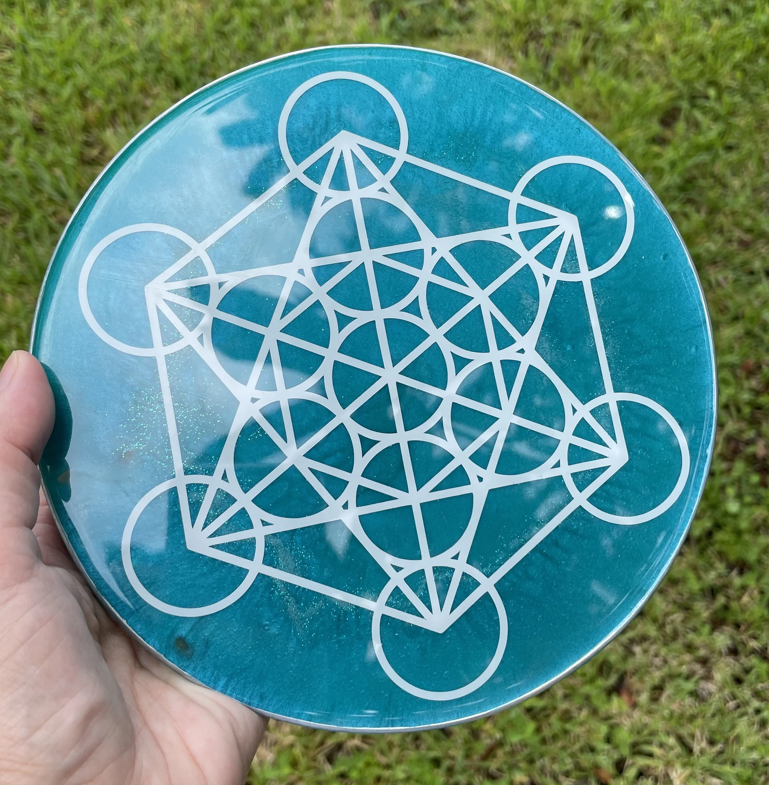 3-Layer Crystal Grid – Sacred Geometry Resin Disc (8 in)