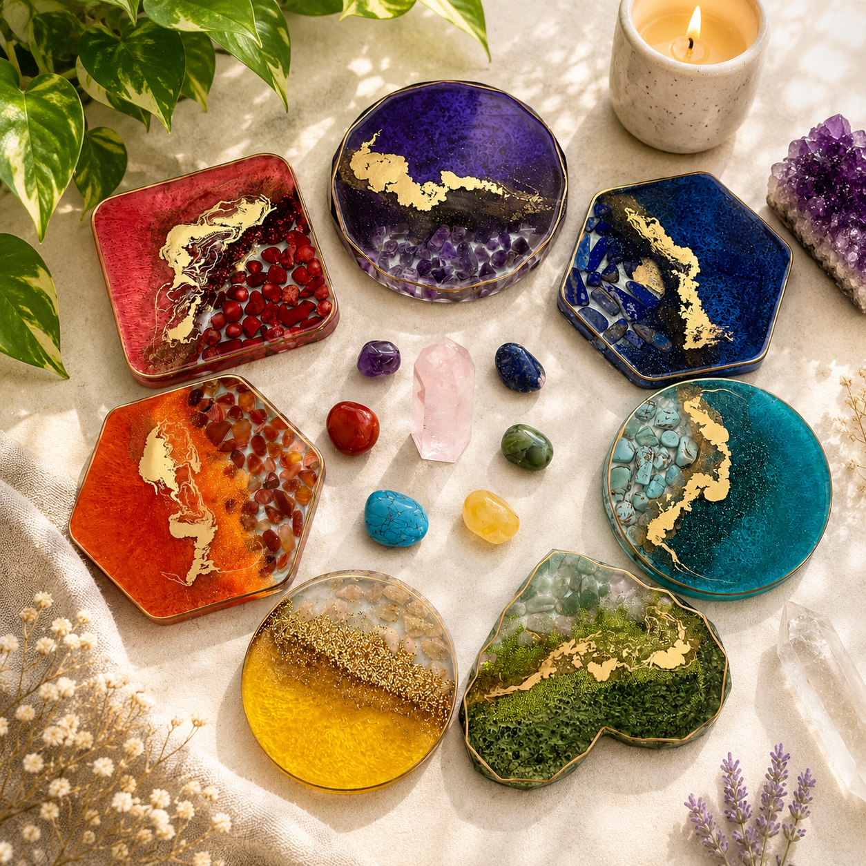Chakra Gemstone Resin Coasters