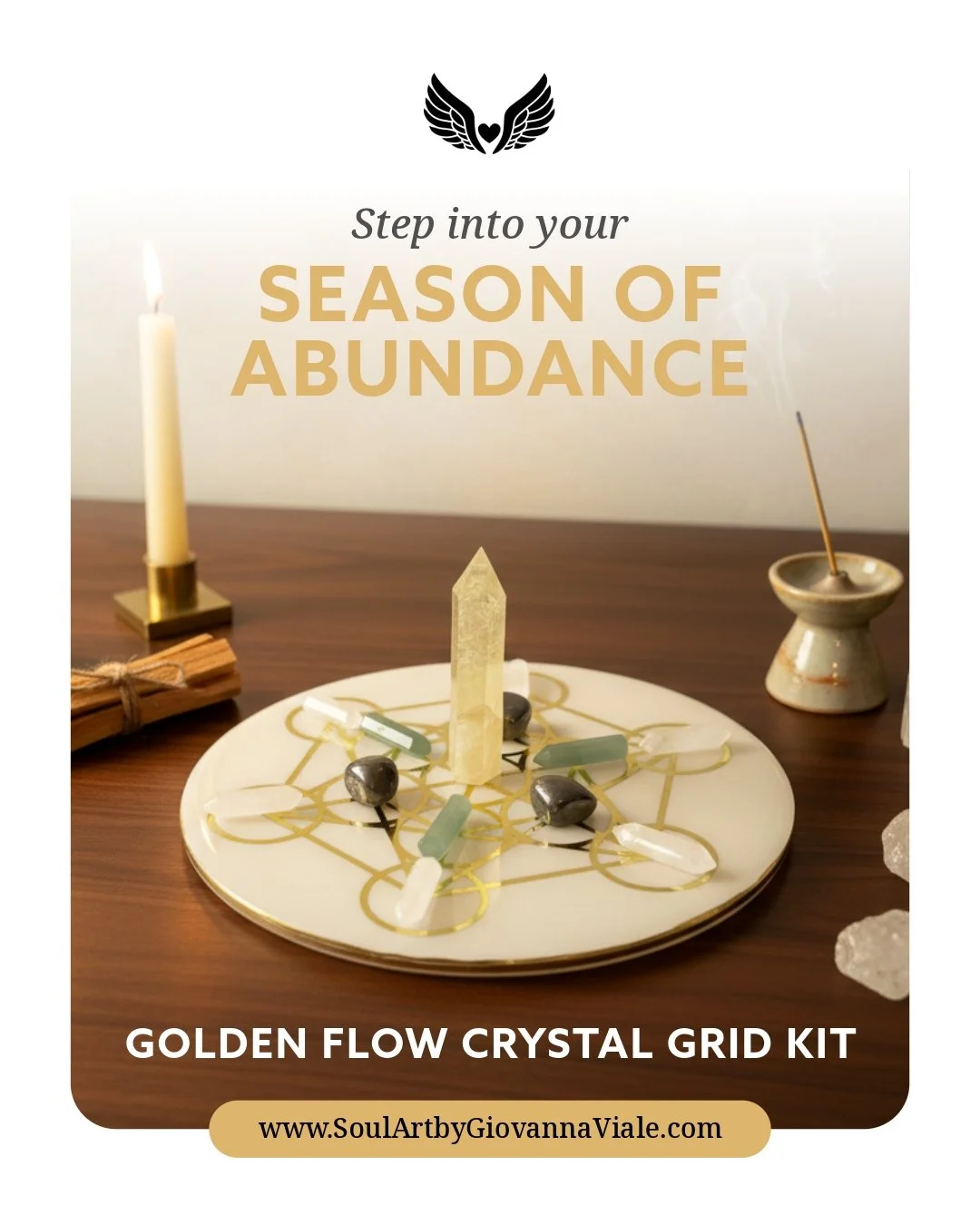 The Golden Flow Crystal Grid Kit is designed to help you open pathways to prosperity, confidence, and creative expansion. With warm golden tones and a crystal set chosen for manifestation, this grid becomes a radiant anchor for your intentions.
http: