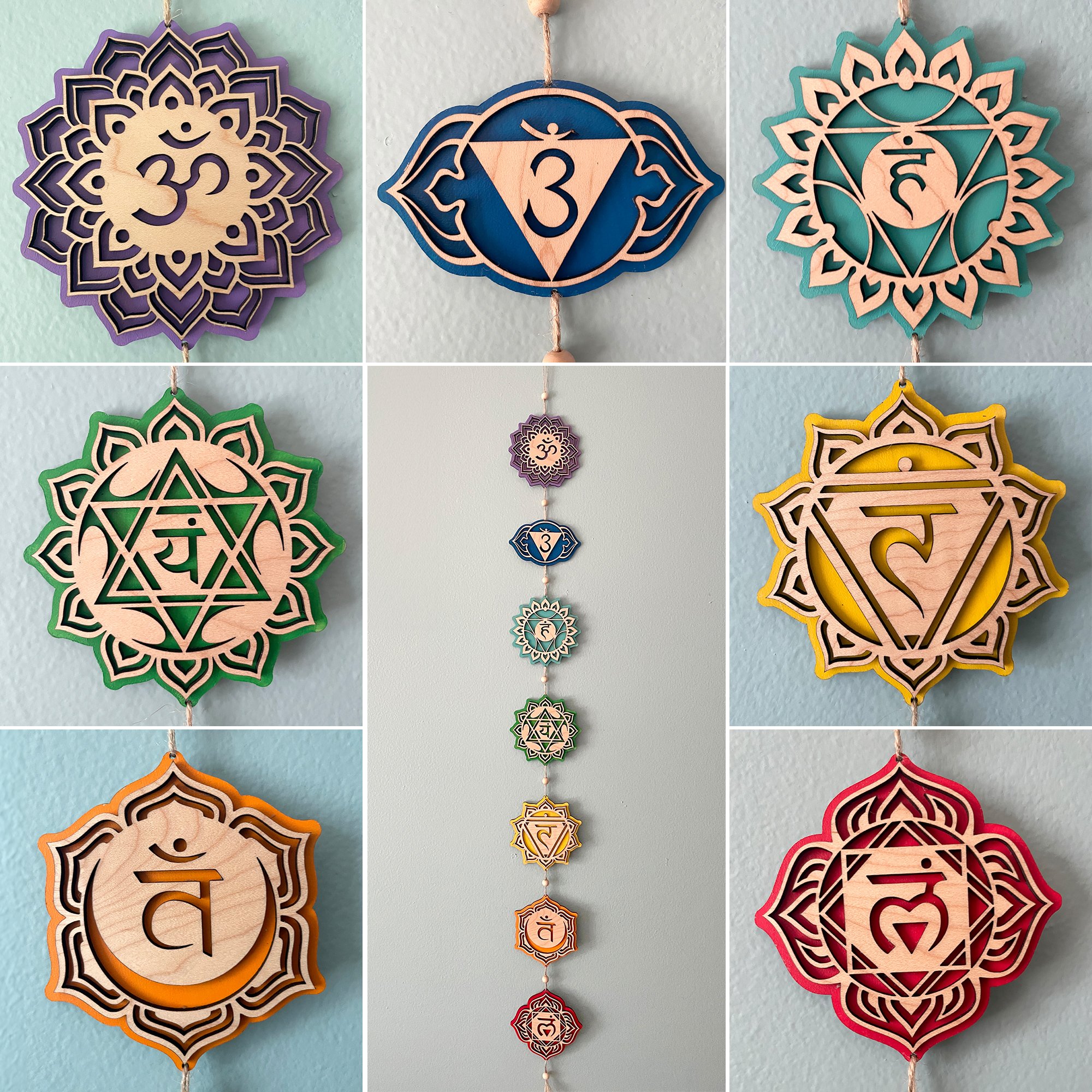 7 Chakra Mandala Wall Hanging – Sacred Geometry on Wood (40 in)