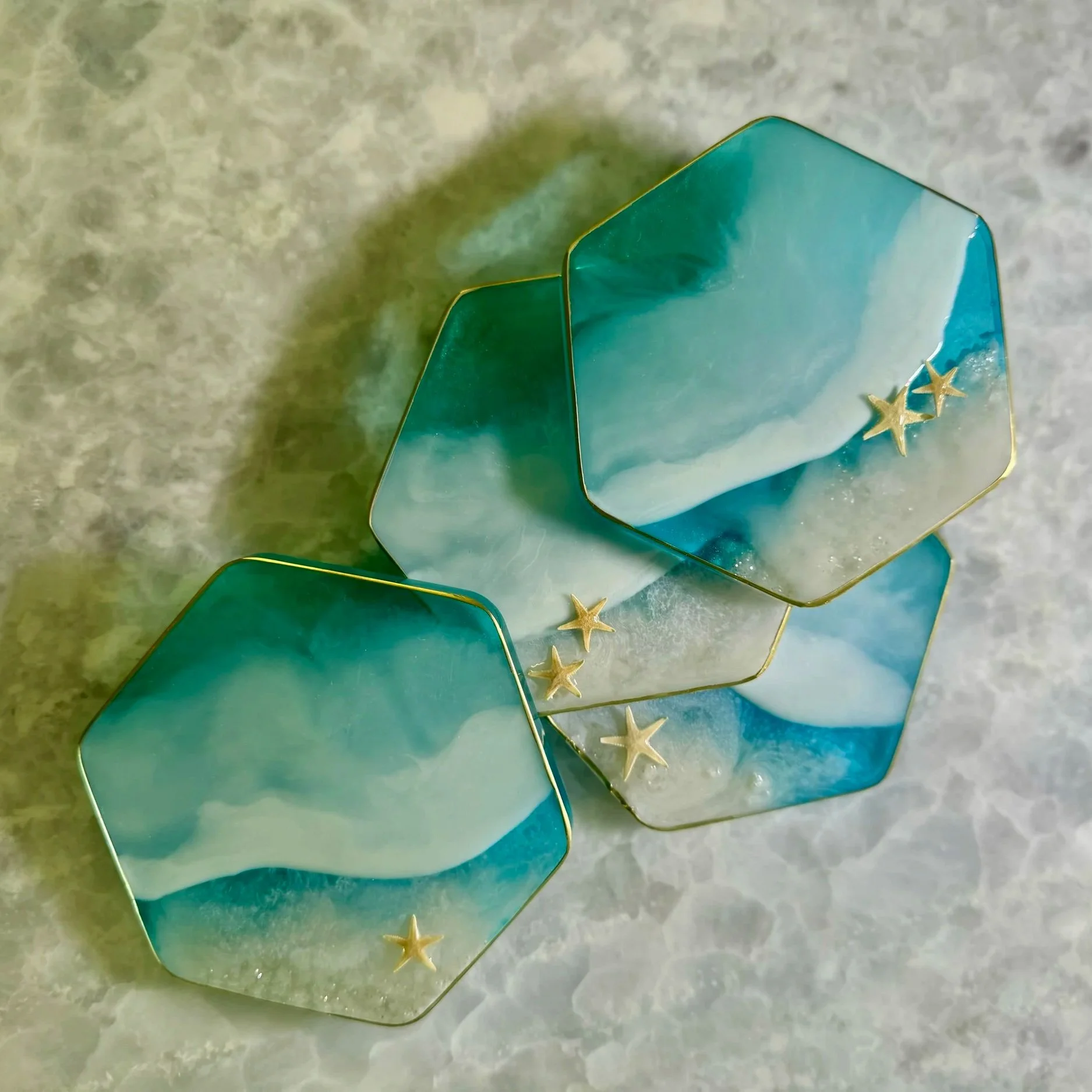 Handmade Beach Resin Coasters – Starfish Ocean Theme