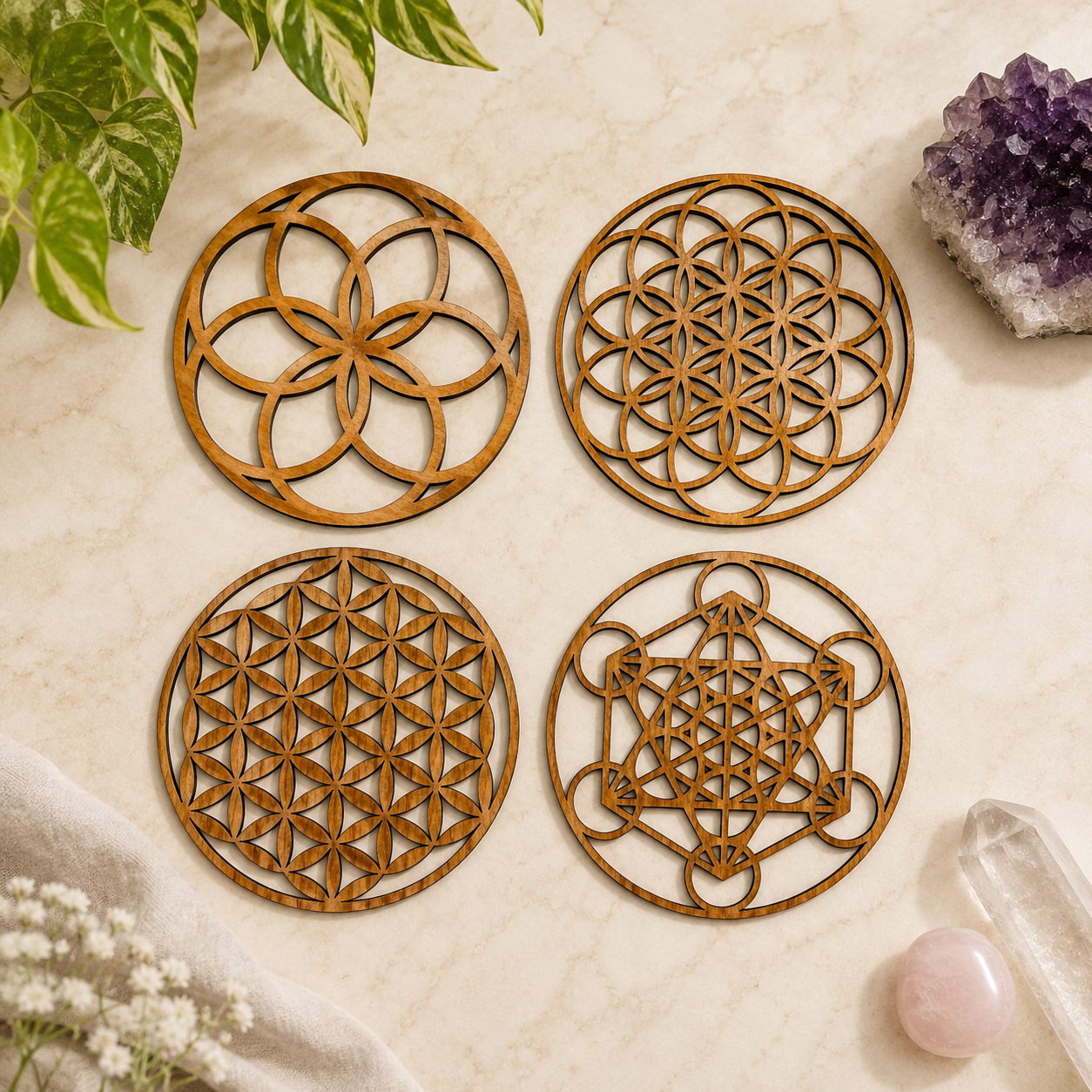 Sacred Geometry Crystal Grid Coasters