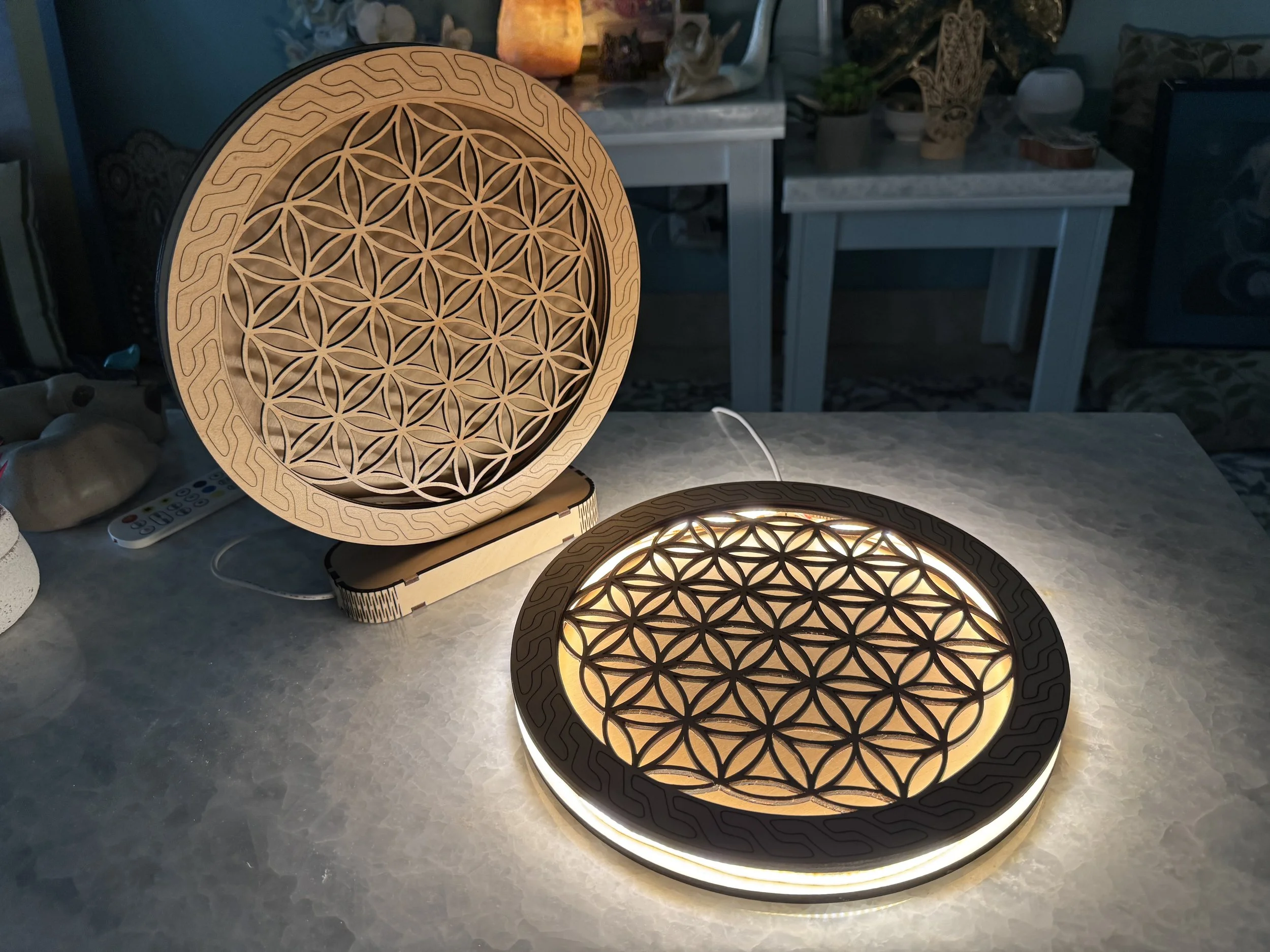 Flower of Life LED Lamp – Laser-Cut Wooden Sacred Geometry Light