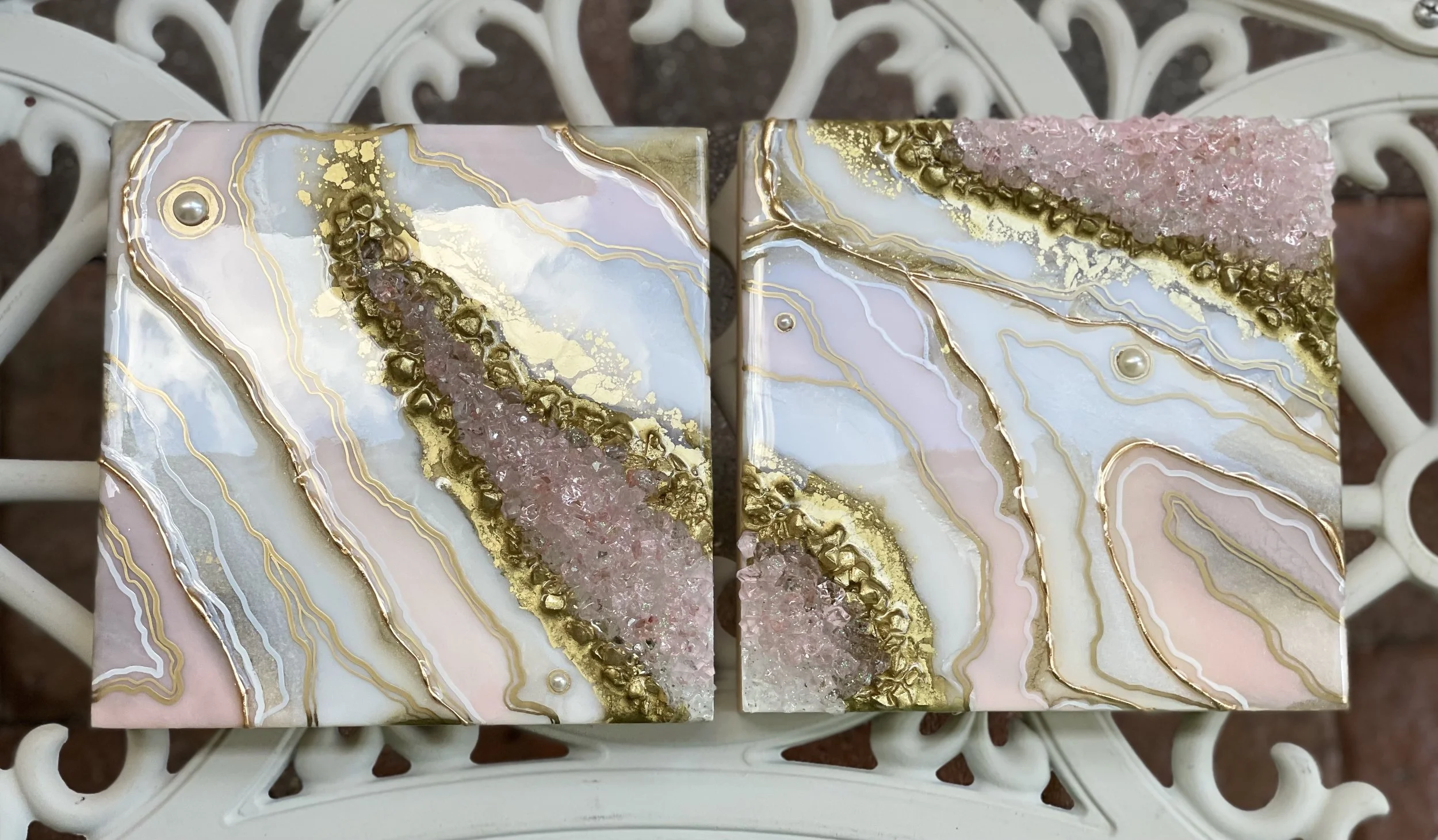 Pink & Gold Geode-Inspired Art – Set of 2